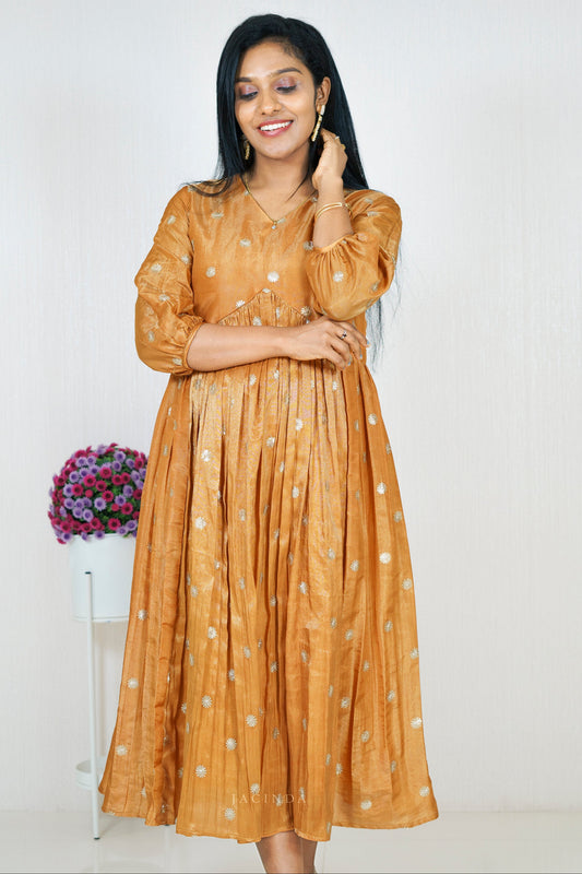 Shop Yellow Tissue Aline Dress Kurti