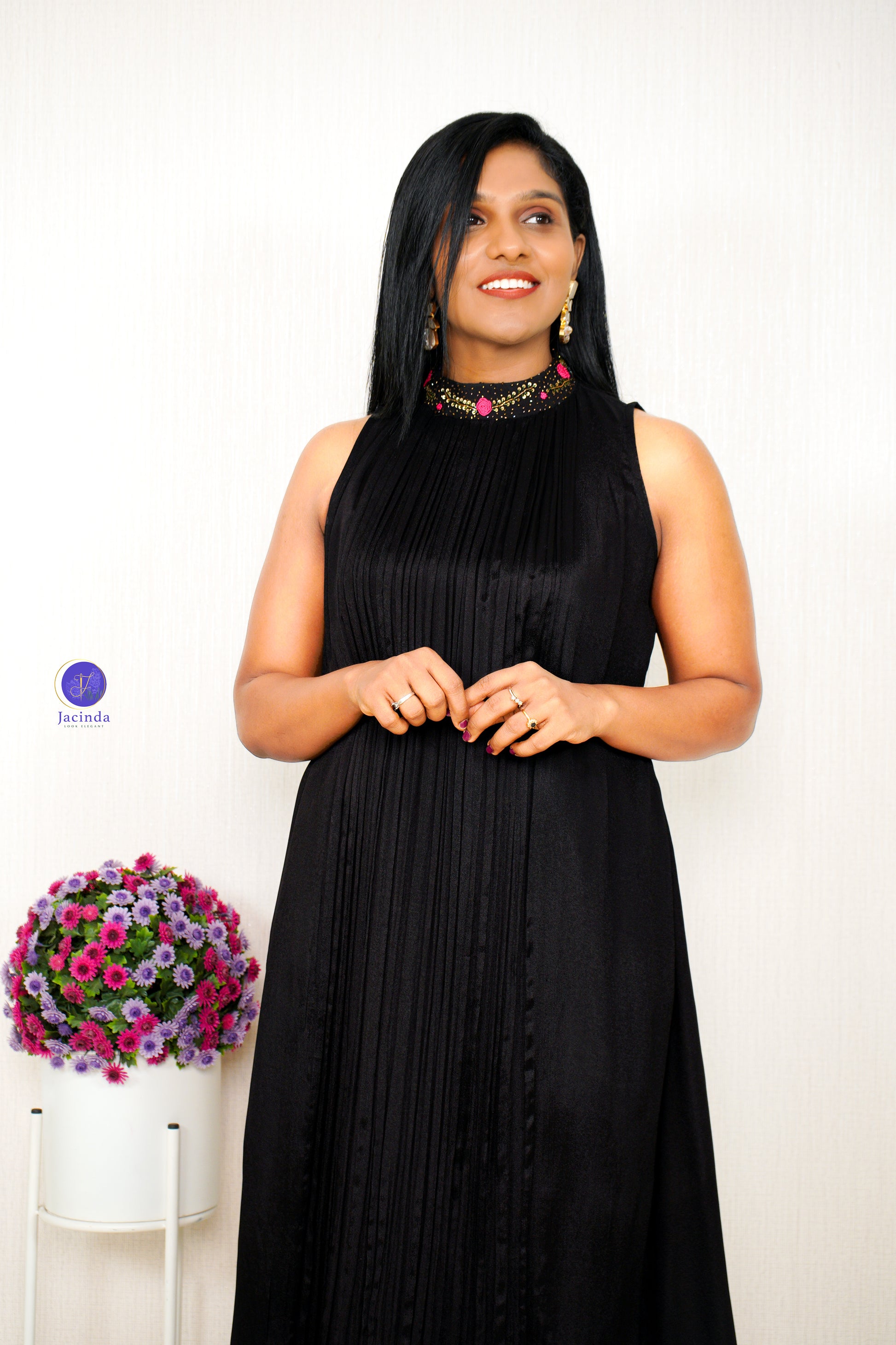 Black Highneck Georgette Dress