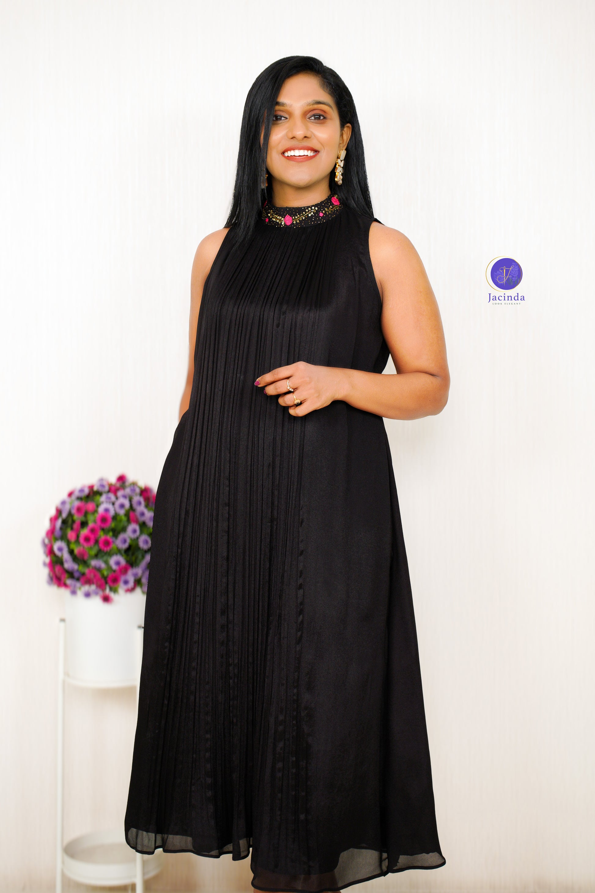 Black Highneck Georgette Dress