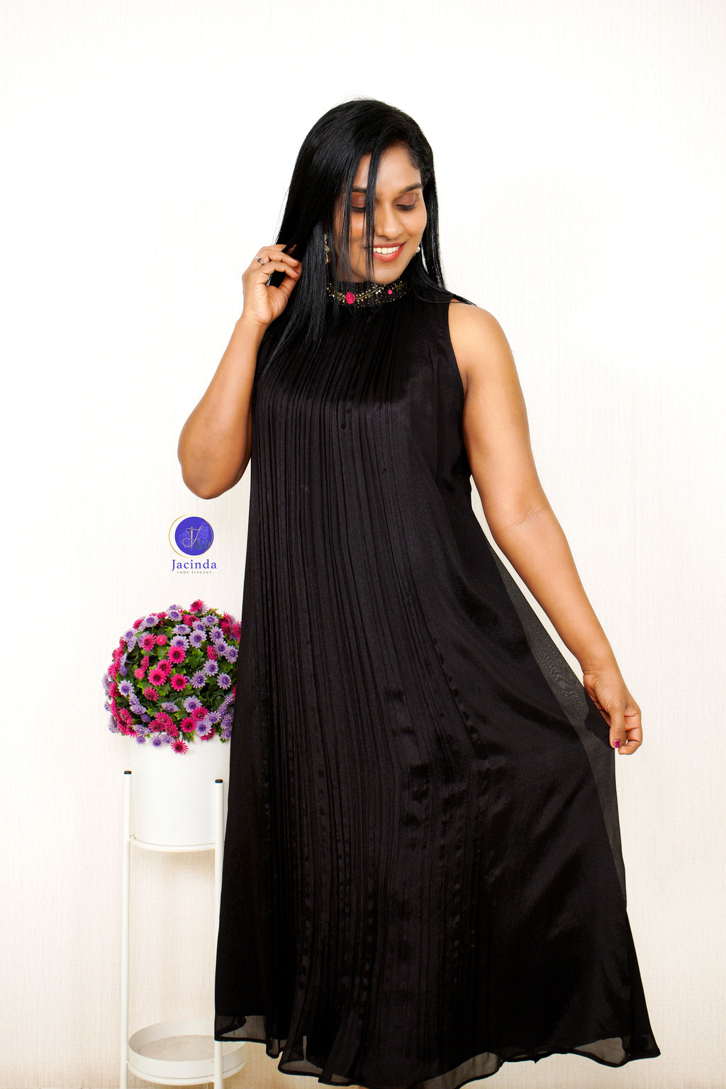 Black Highneck Georgette Dress