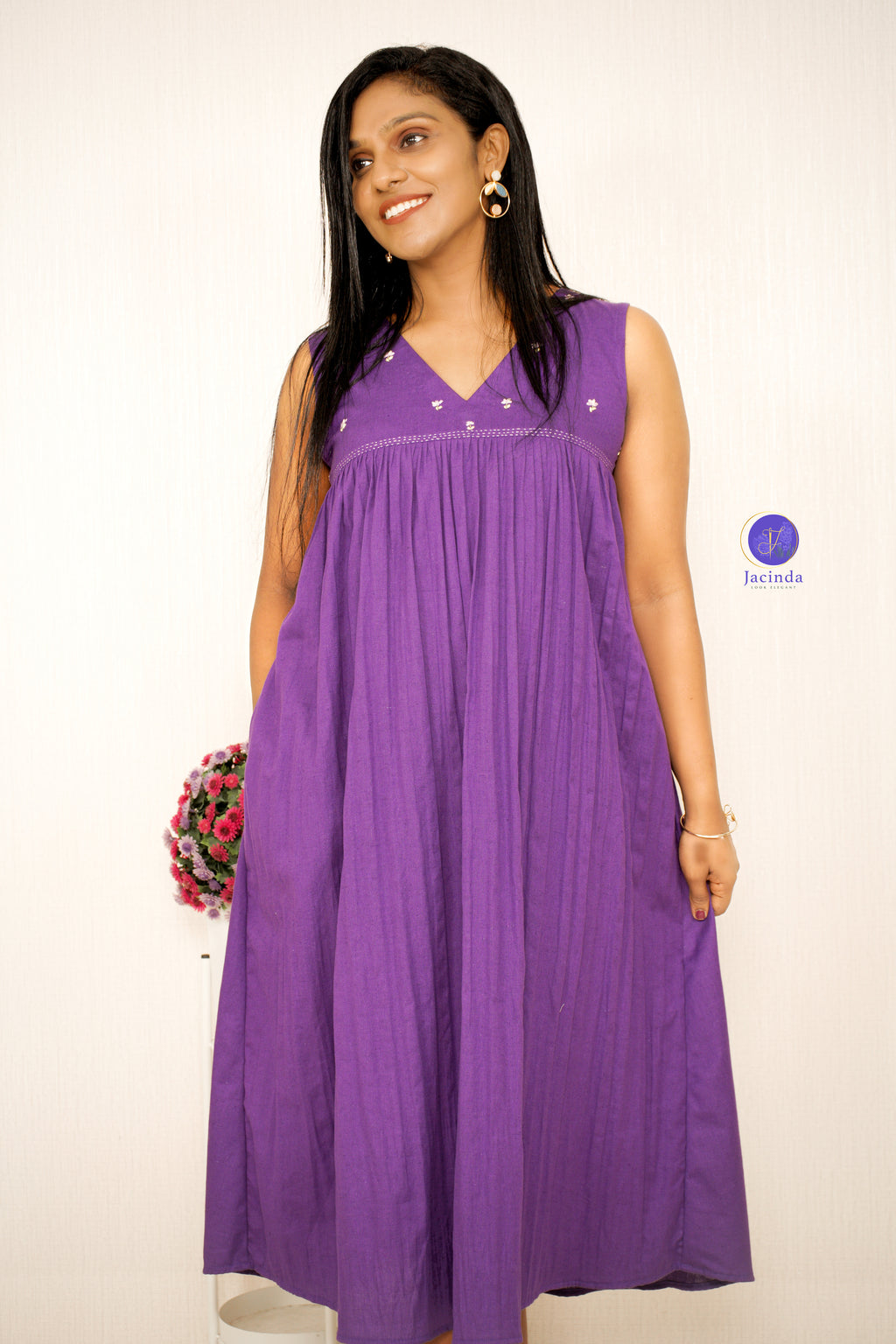 Purple Cotton Linen Dress