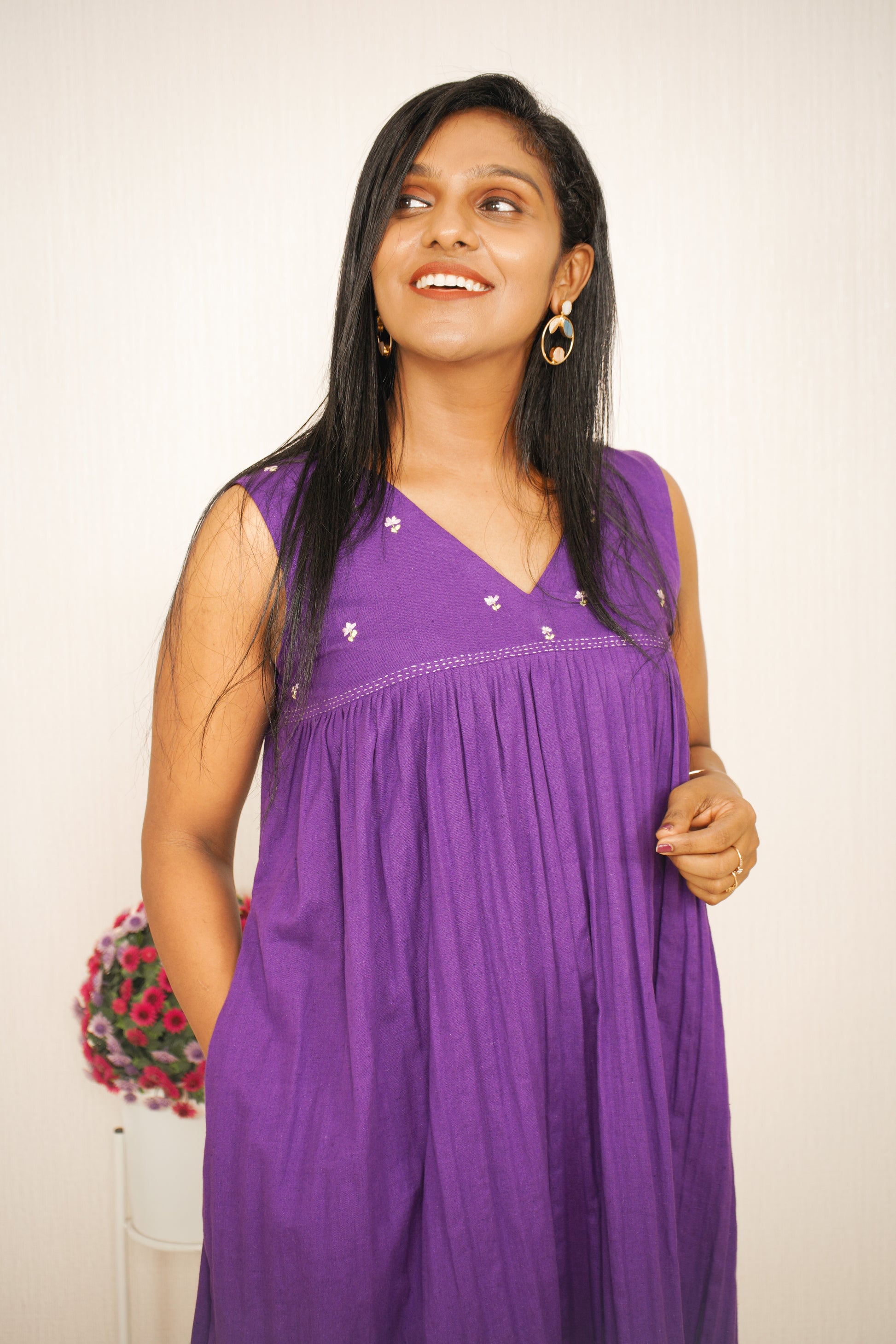 Purple Cotton Linen Dress