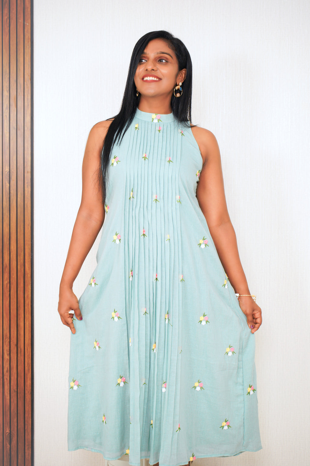 Light Green Mul Cotton Aline Dress