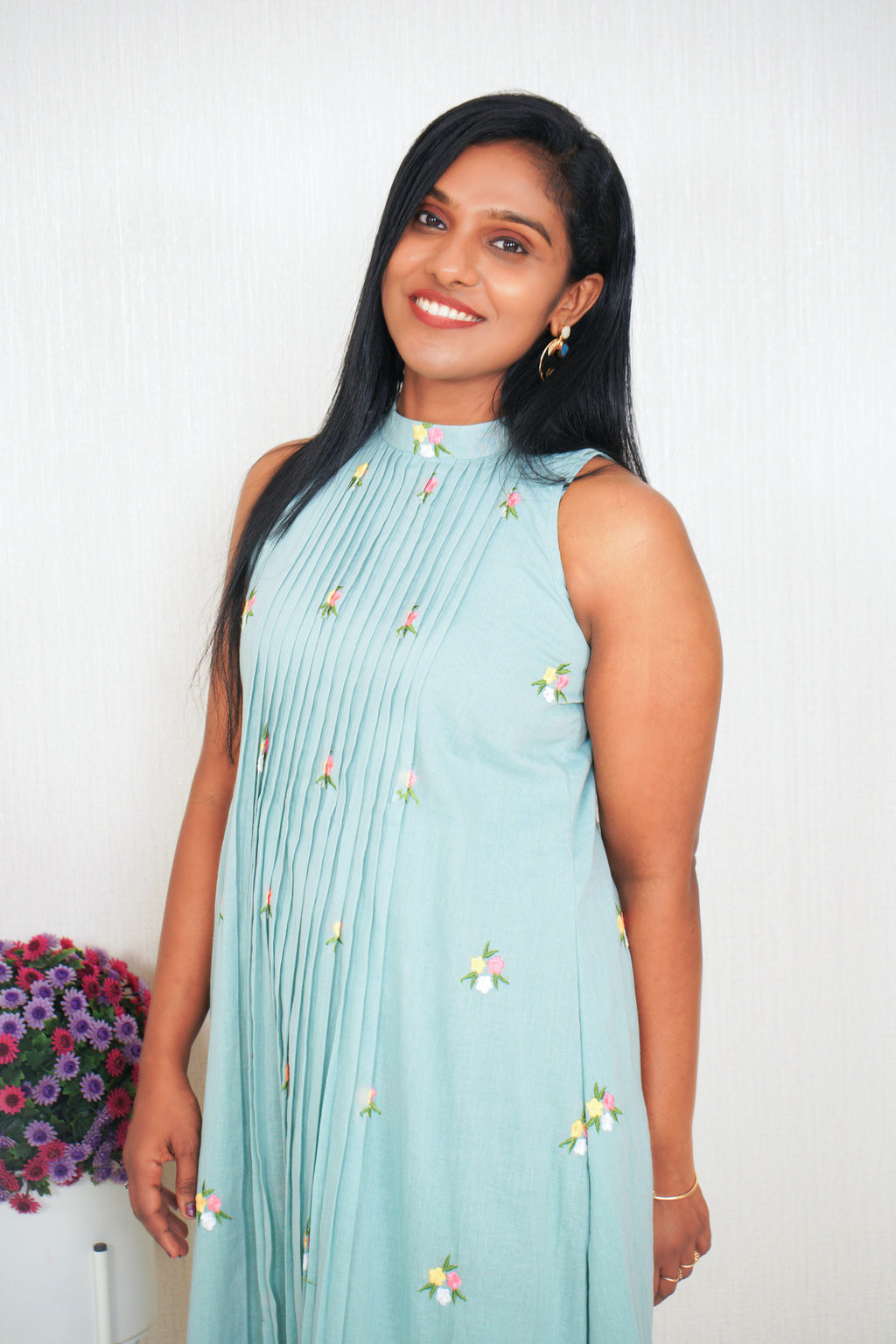 Light Green Mul Cotton Aline Dress