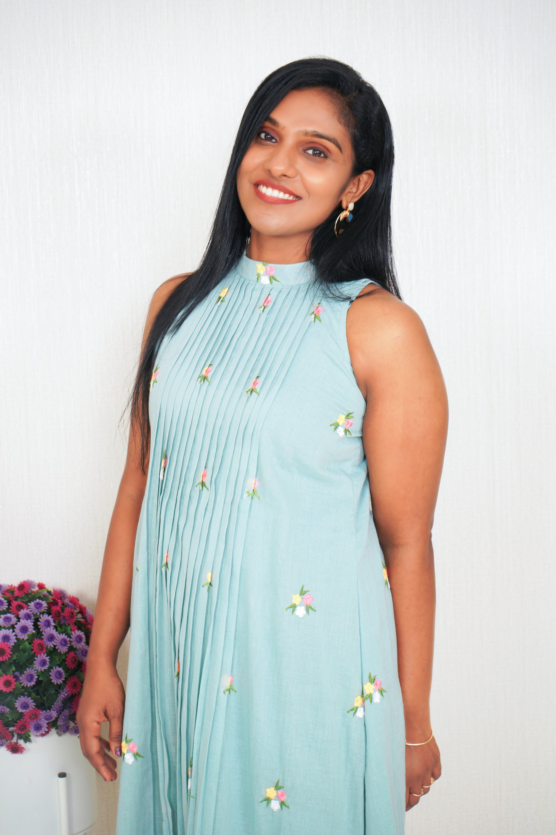 Light Green Mul Cotton Aline Dress