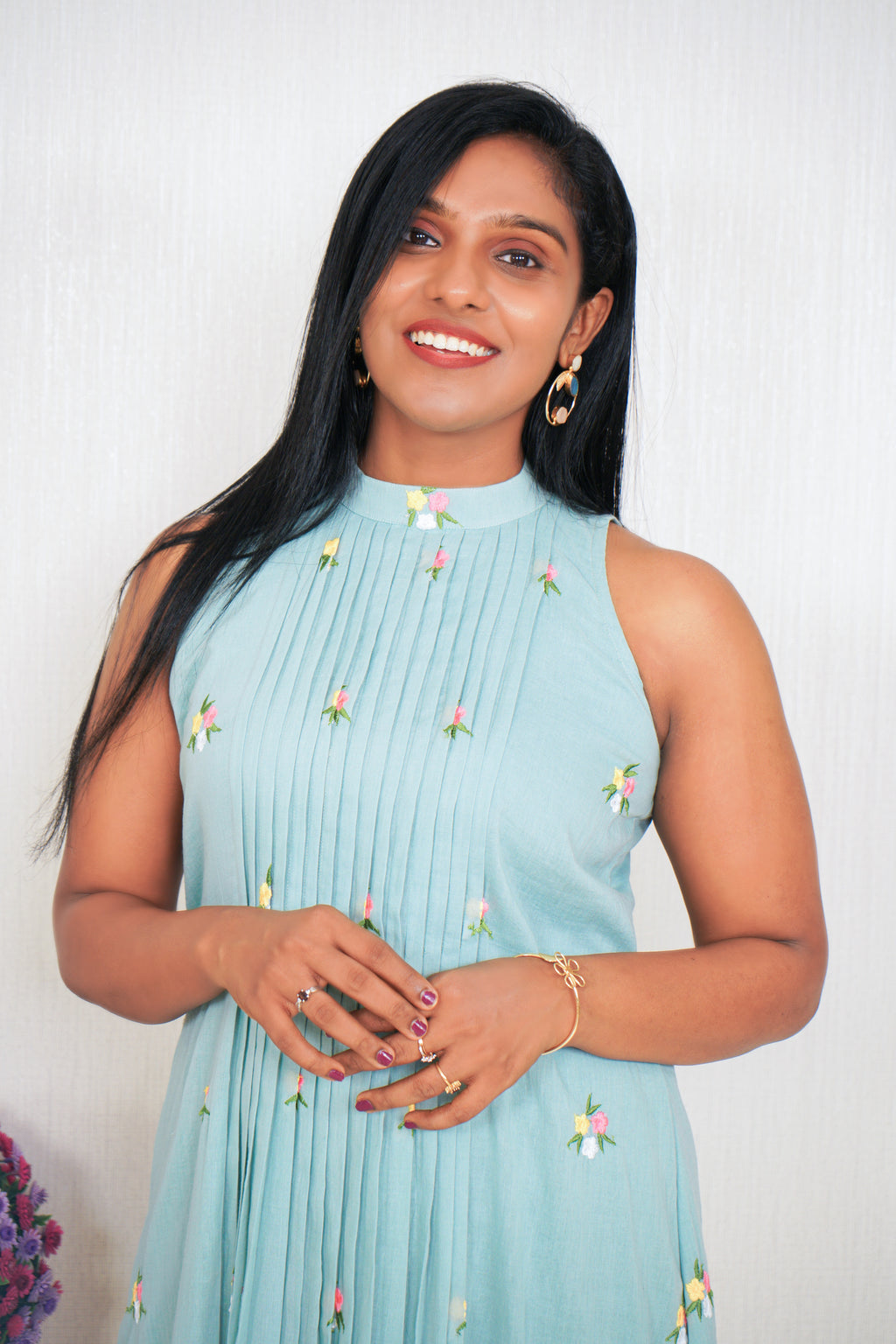 Light Green Mul Cotton Aline Dress