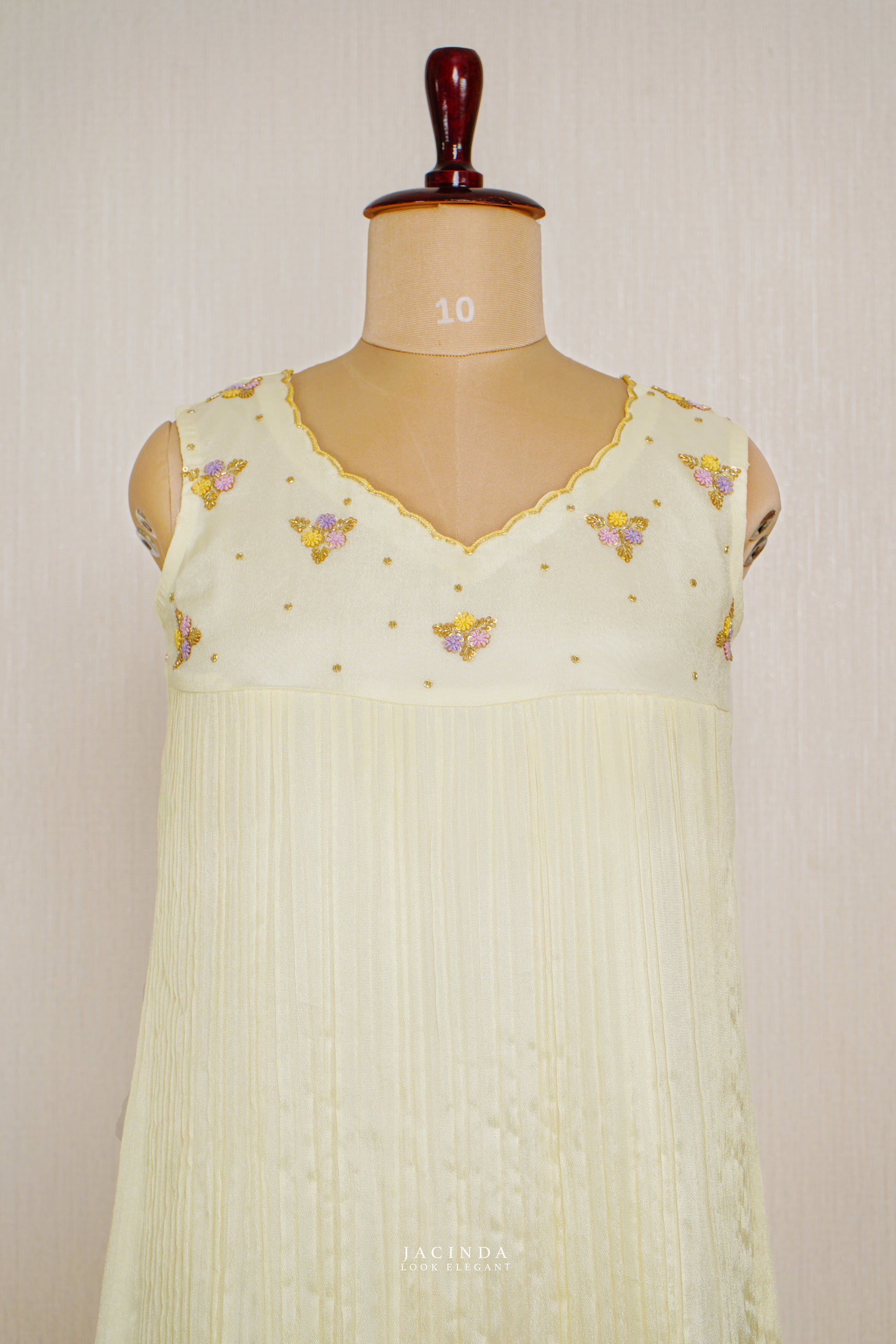 Women Cream sleeveless Aline dress