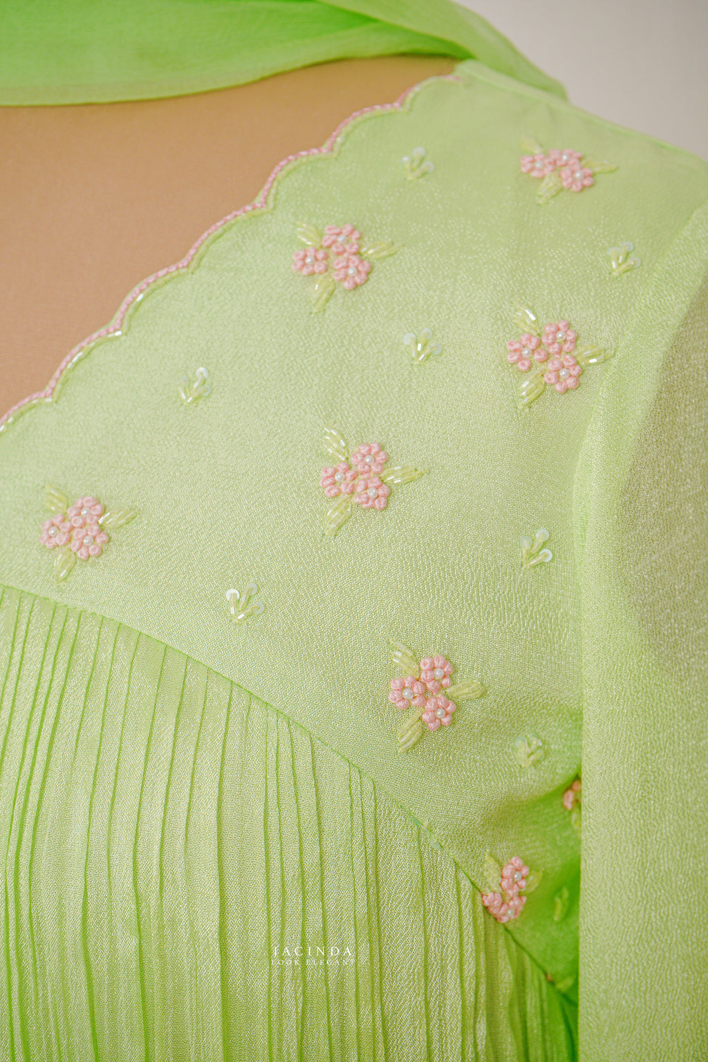 Buy Lemon green aline party wear set