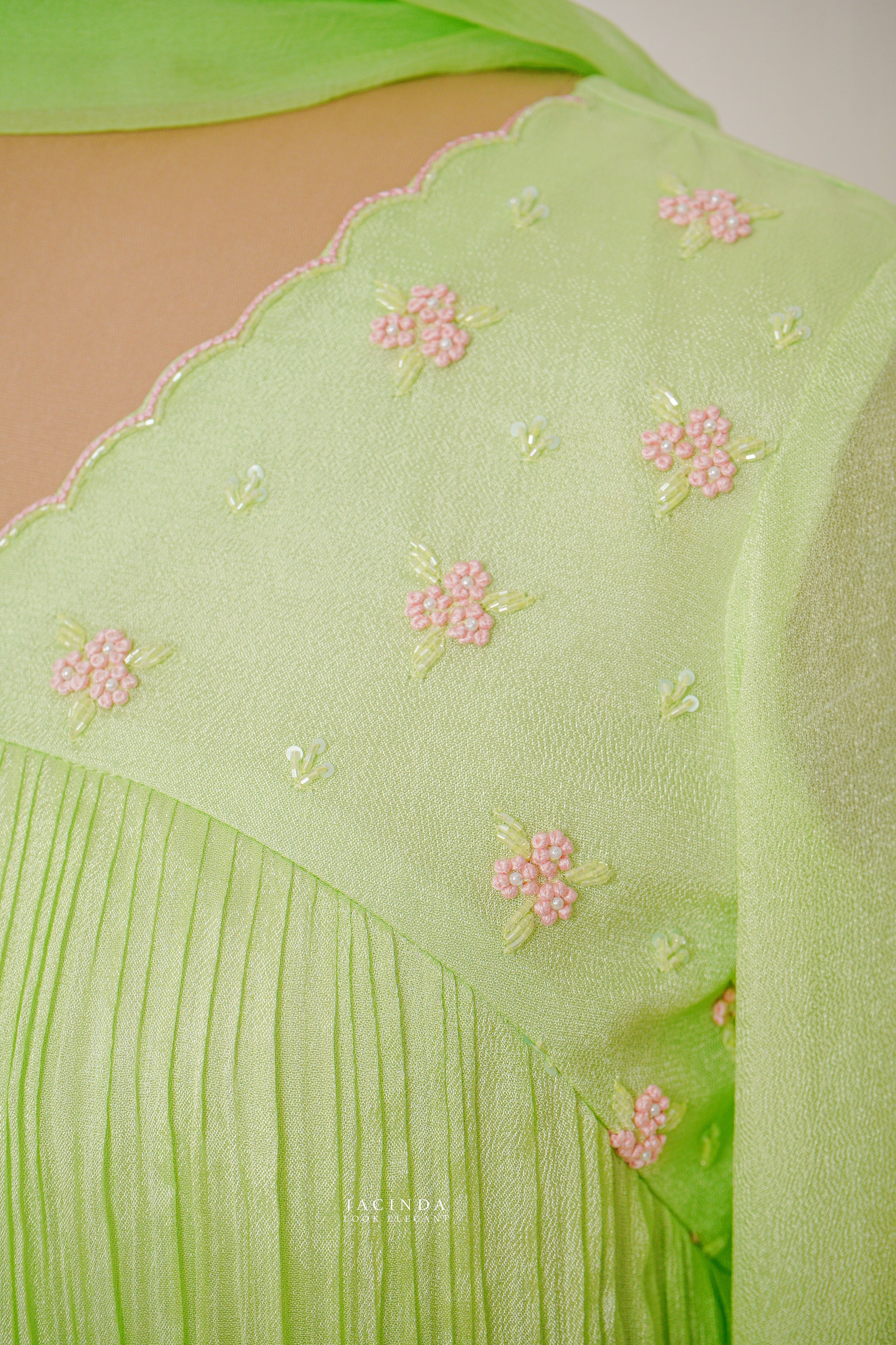 Buy Lemon green aline party wear set