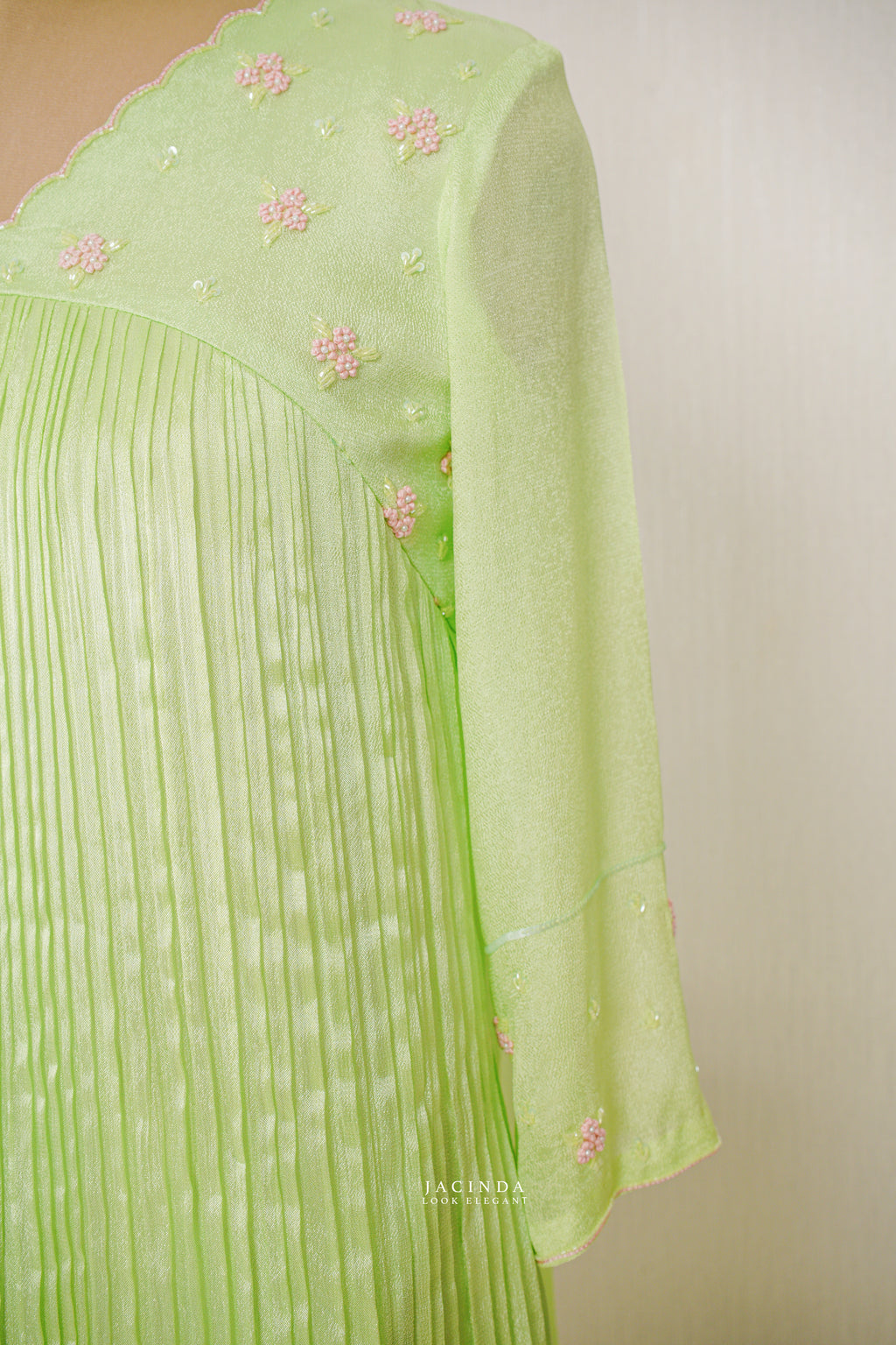 Buy Lemon green aline party wear set