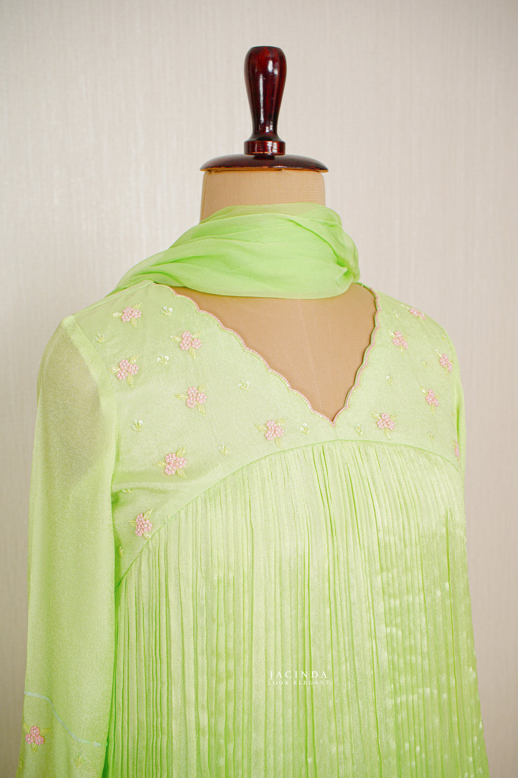 Buy Lemon green aline party wear set