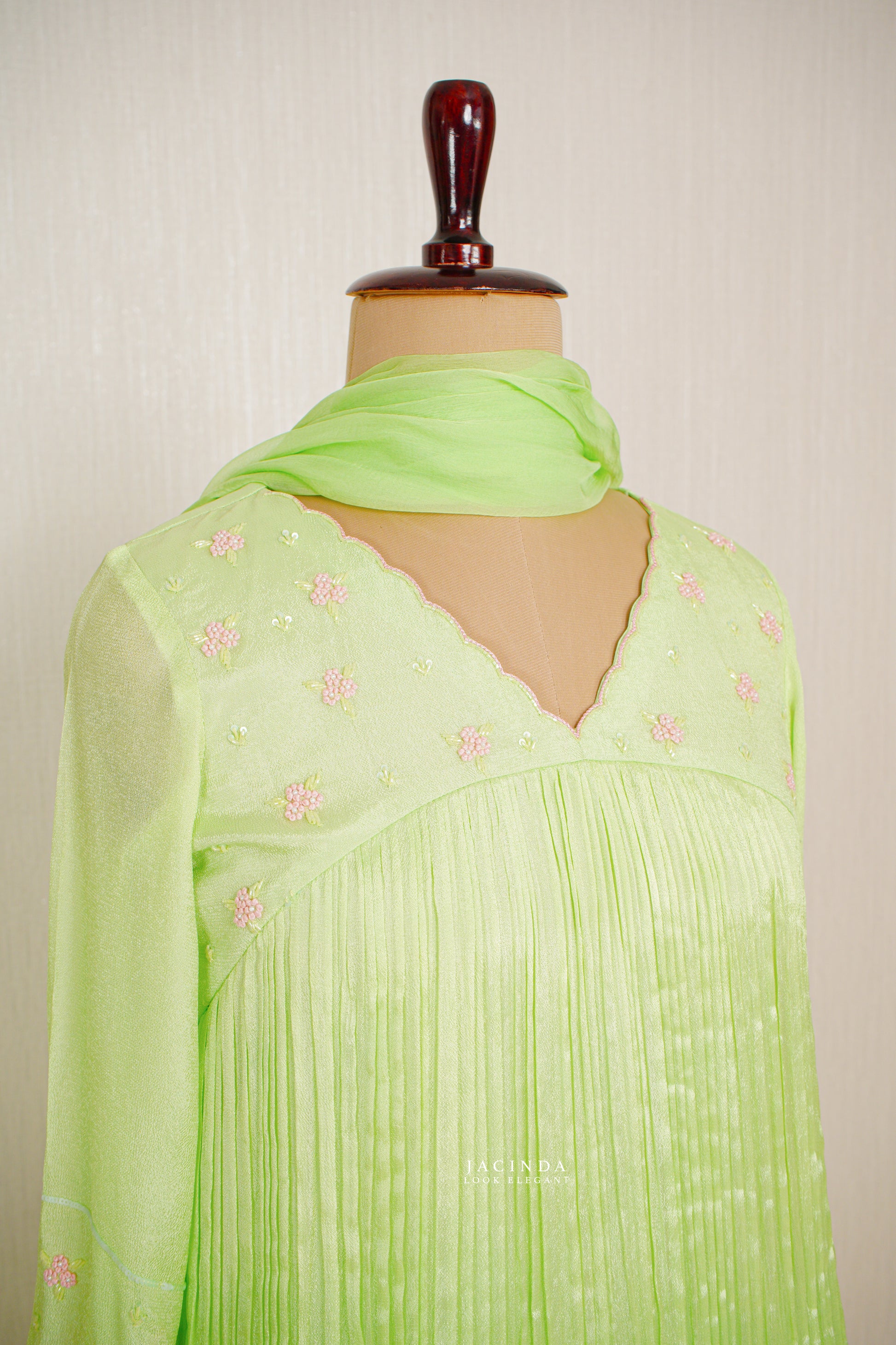 Buy Lemon green aline party wear set