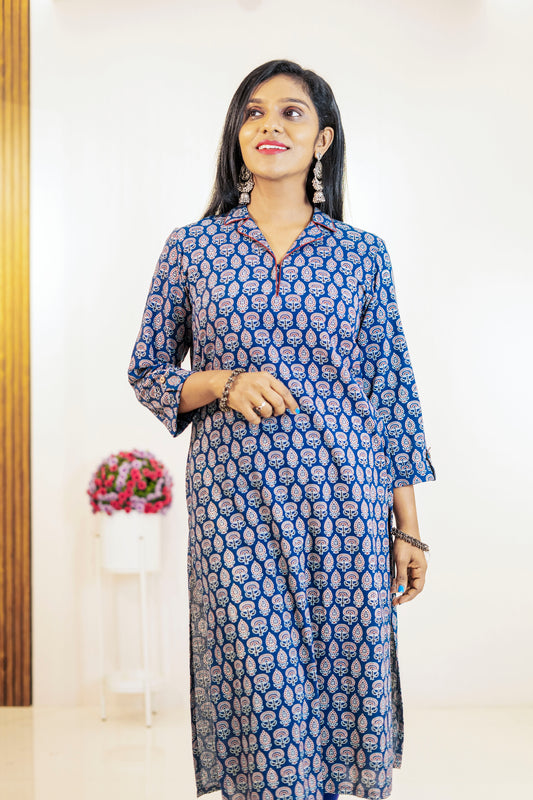 Jacinda Women's Wear Ajrakh Print Slitted Kurti