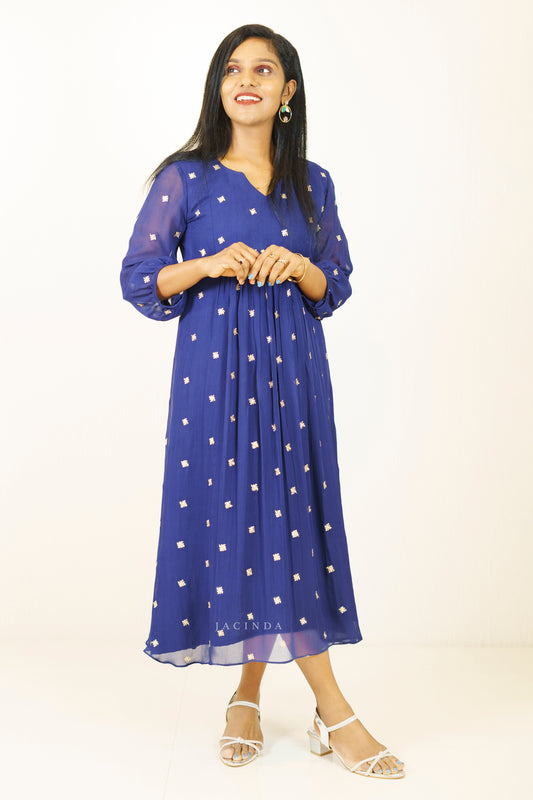 Jacinda Women's Blue Semi Party Wear Dress