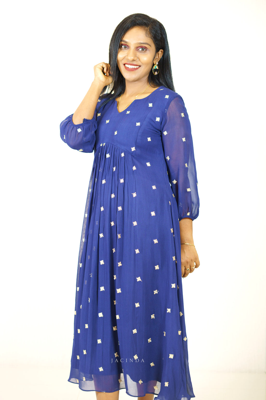 Jacinda Women's Blue Semi Party Wear Dress