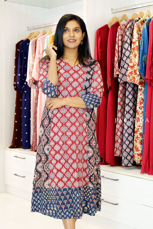 Jacinda Women's Ajrakh Print Cotton Aline Dress
