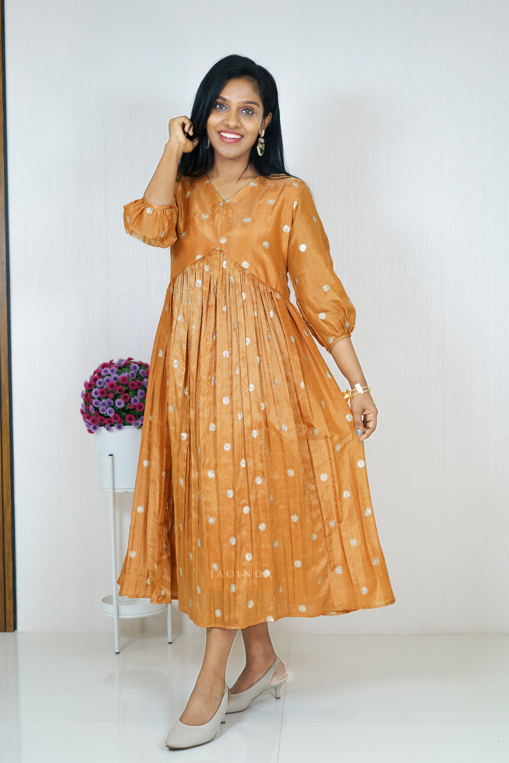Shop Yellow Tissue Aline Dress Kurti