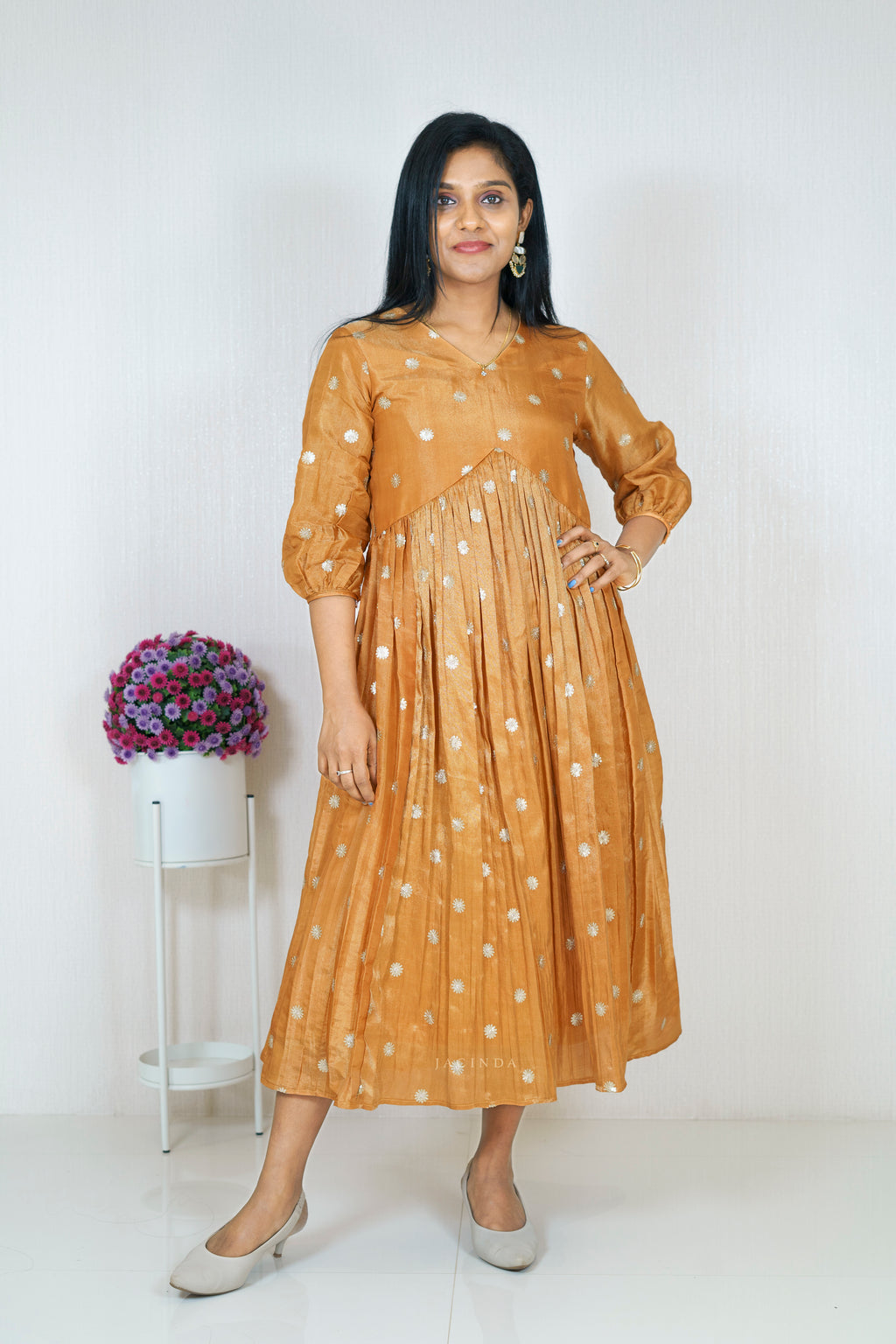 Shop Yellow Tissue Aline Dress Kurti