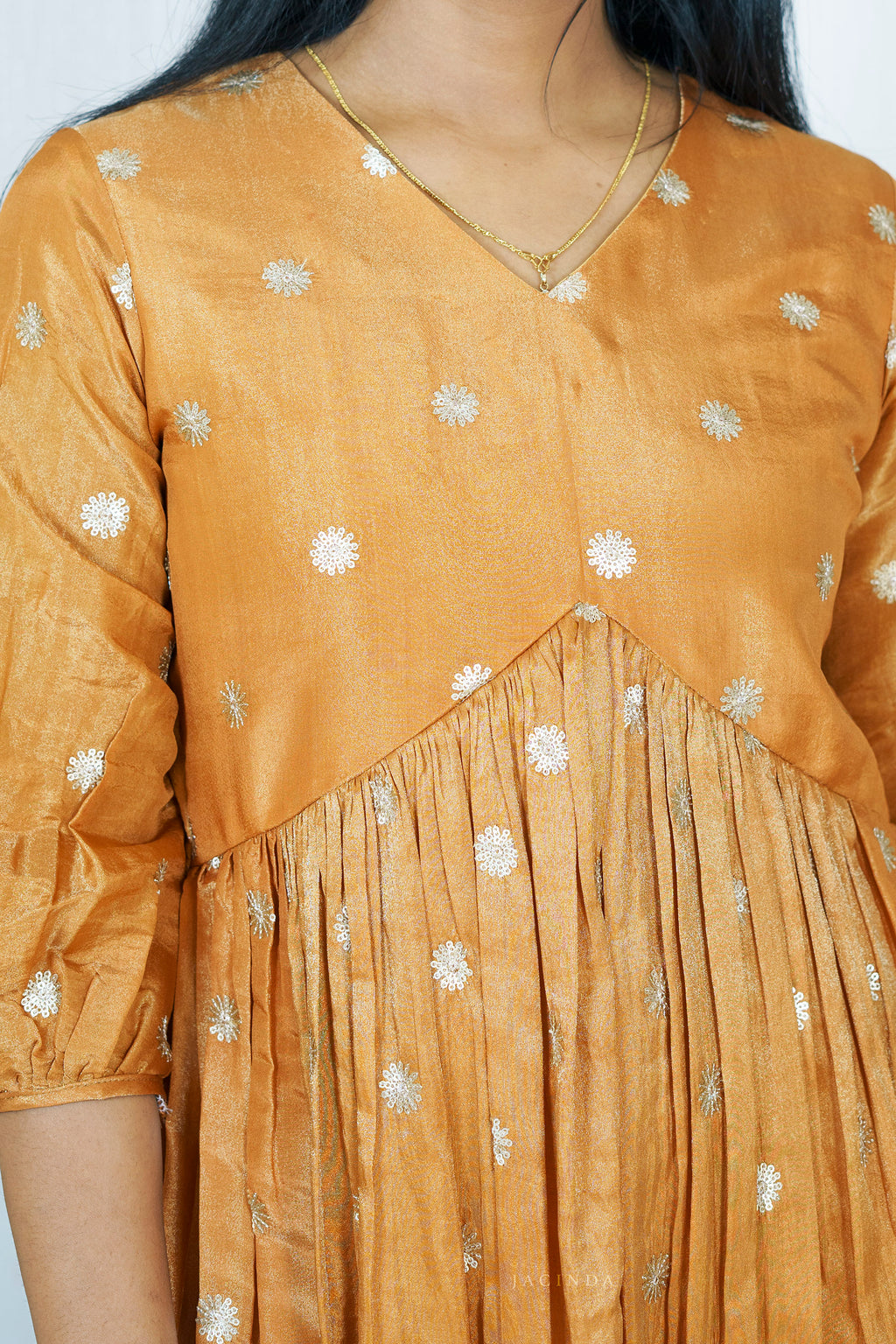 Shop Yellow Tissue Aline Dress Kurti