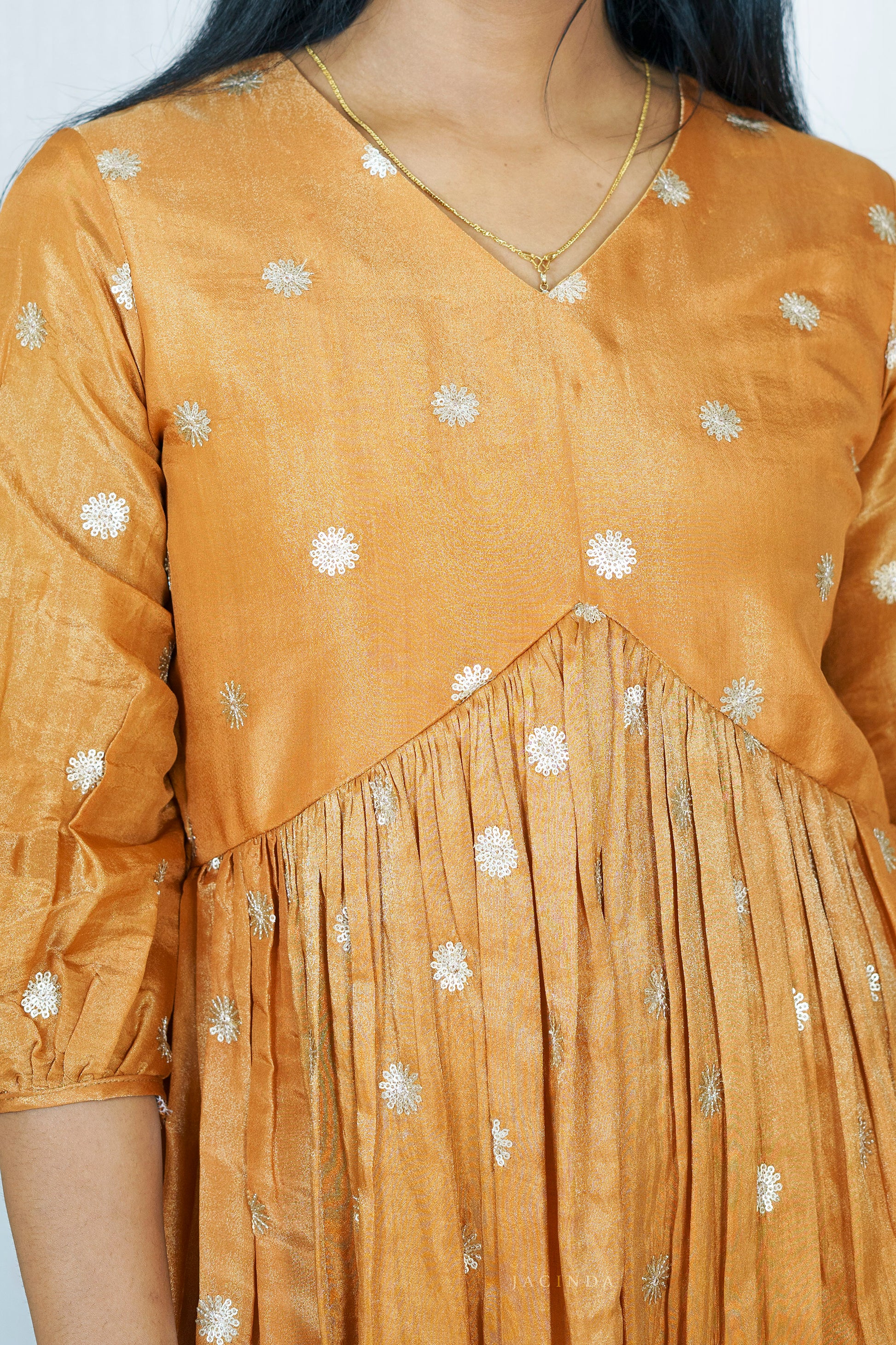 Shop Yellow Tissue Aline Dress Kurti