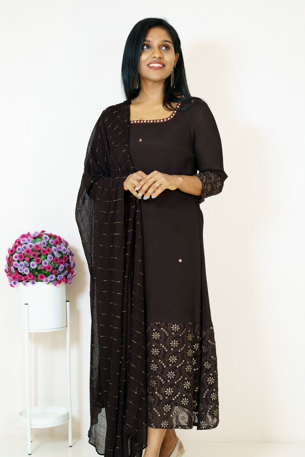 Buy Georgette Premium ALine Dress Kurti Set