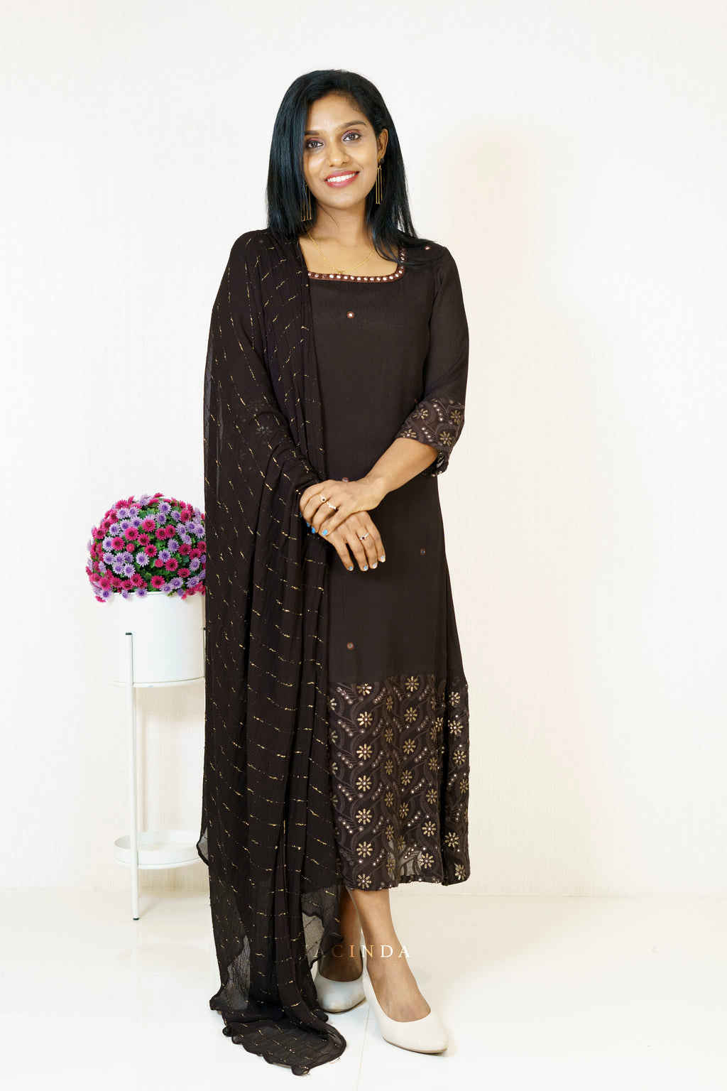 Buy Georgette Premium ALine Dress Kurti Set