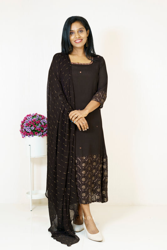 Buy Georgette Premium ALine Dress Kurti Set