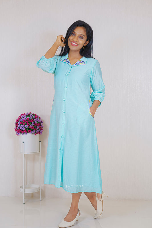 Buy Jacinda Light Blue Shirt Collar Dress