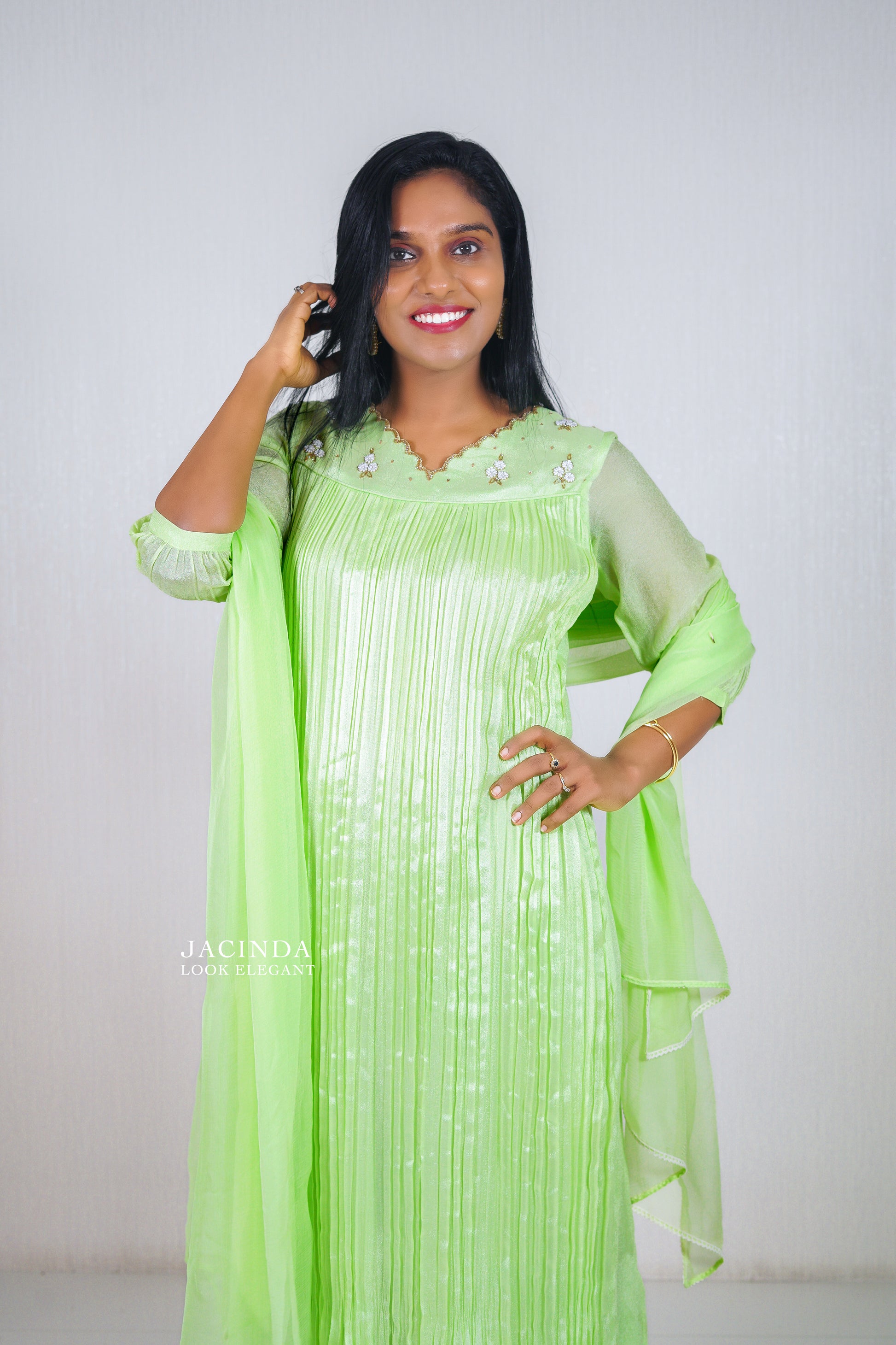 Pastel Green Aline Dress Part Wear set
