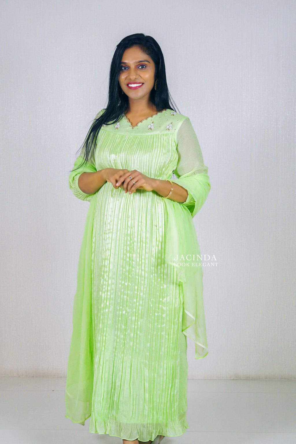 Pastel Green Aline Dress Part Wear set