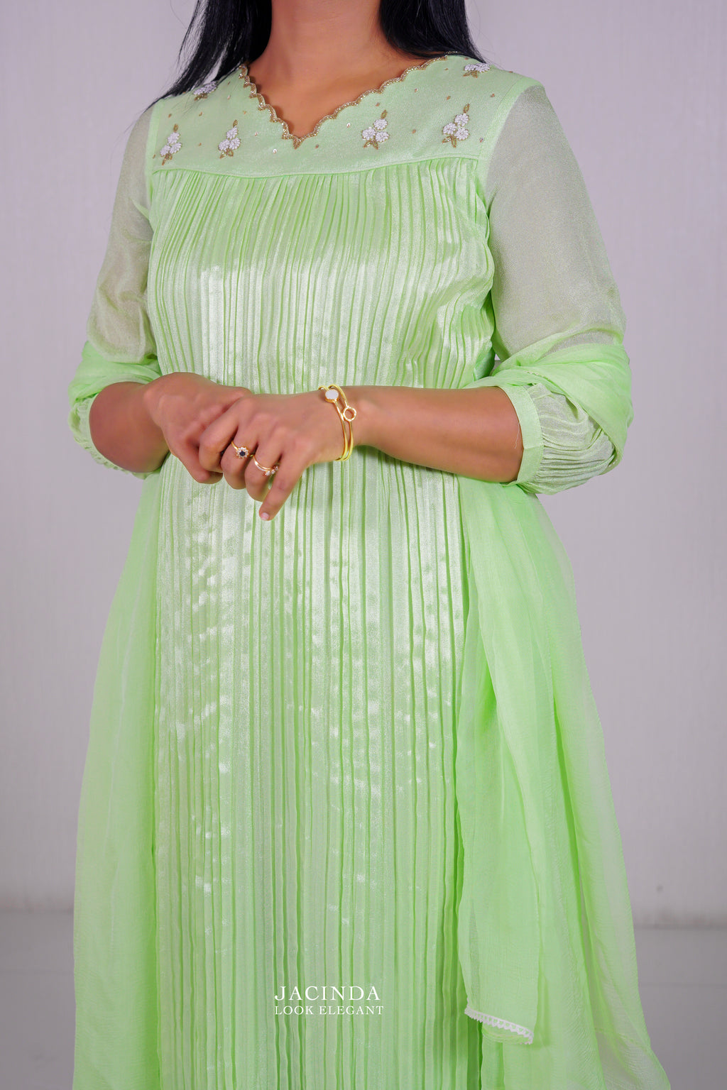 Pastel Green Aline Dress Part Wear set