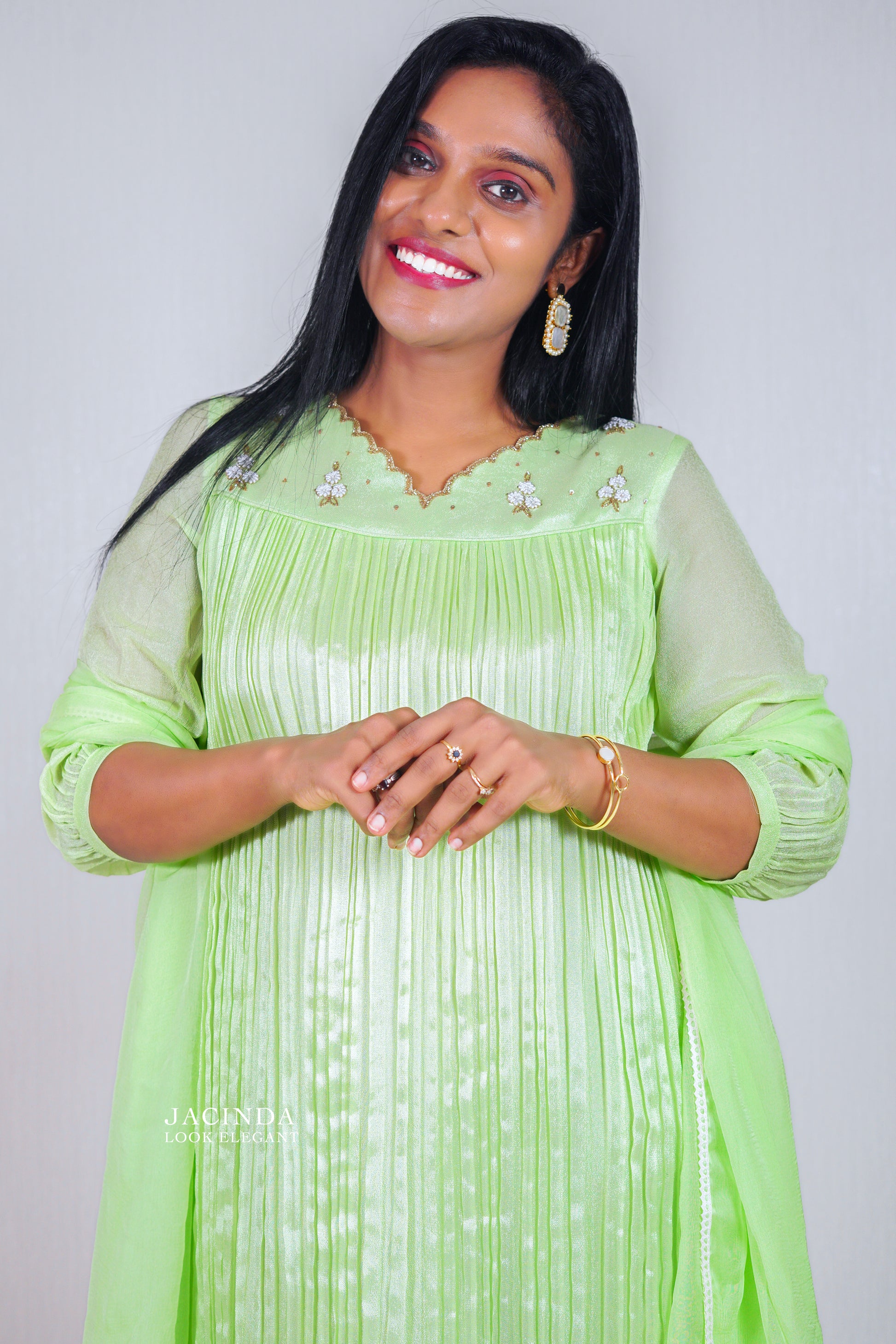 Pastel Green Aline Dress Part Wear set
