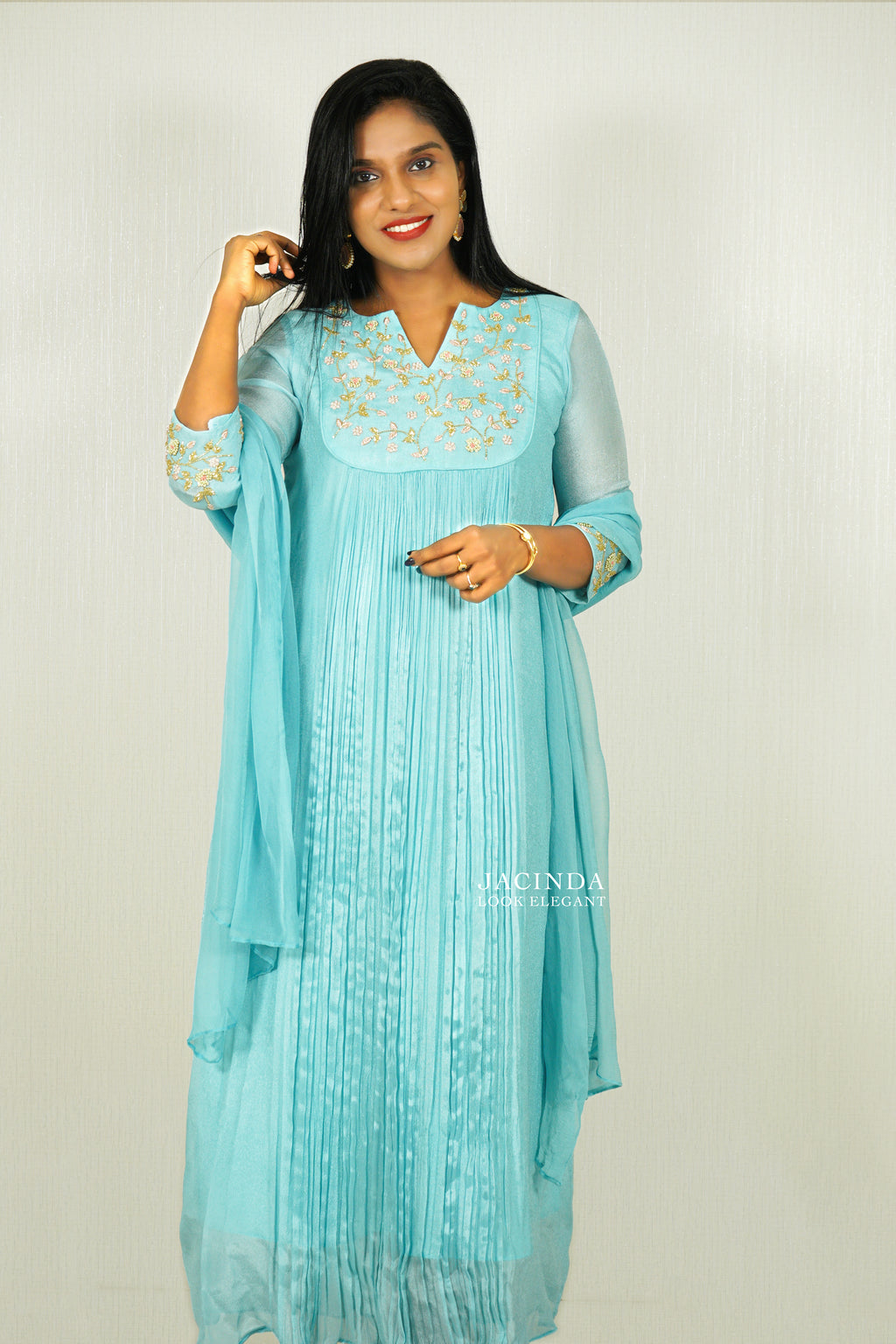 Pastel BLue Aline Dress Party Wear