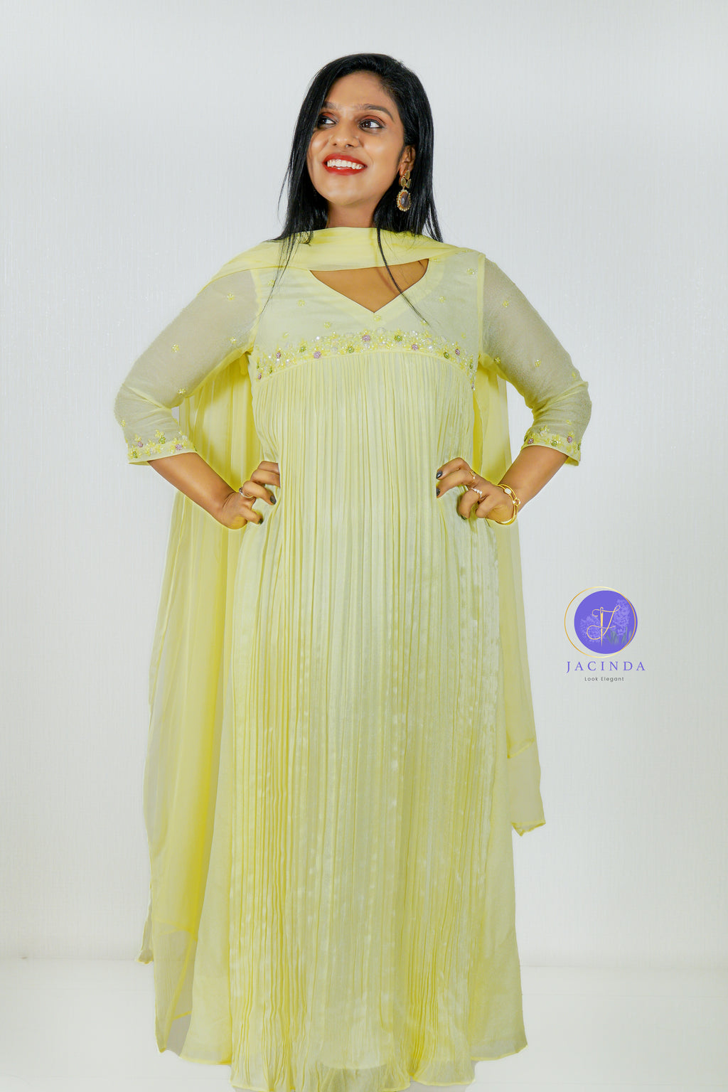 pastel Yellow Jacinda Aline Party Wear Dress