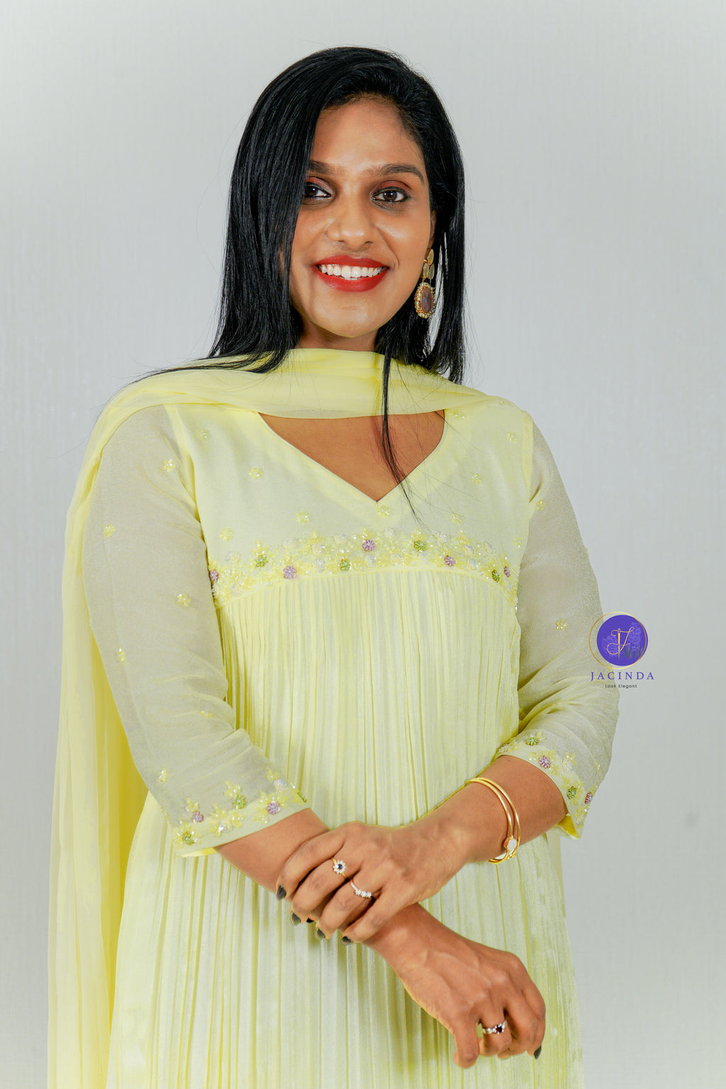 pastel Yellow Jacinda Aline Party Wear Dress