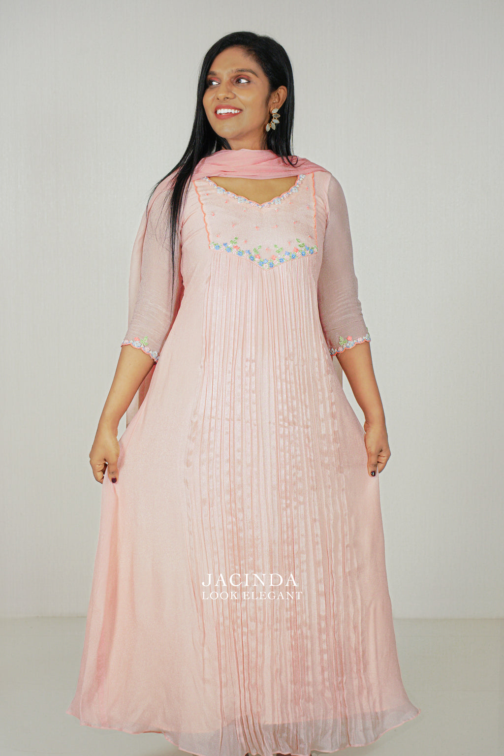 Peach Pink Georgette Set Party Wear