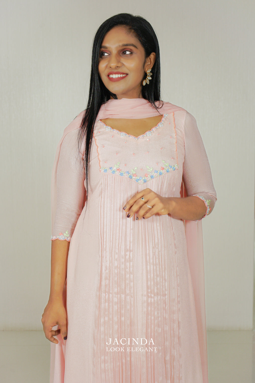 Peach Pink Georgette Set Party Wear