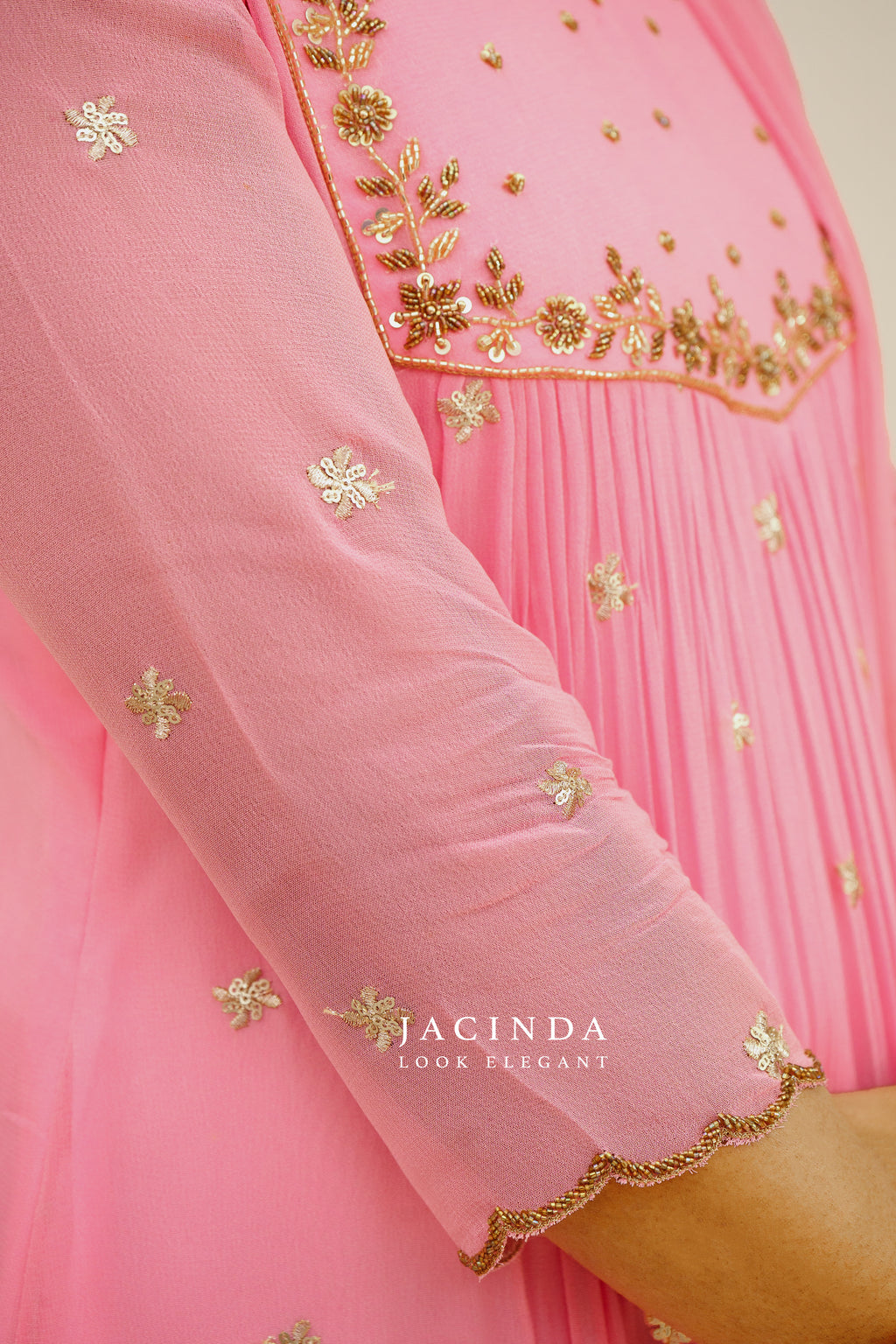 Pink Golden Embroidery Georgette set for Women