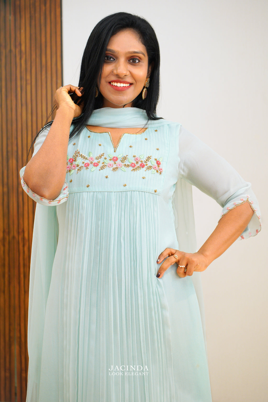 Powder Blue Aline Party Wear Set