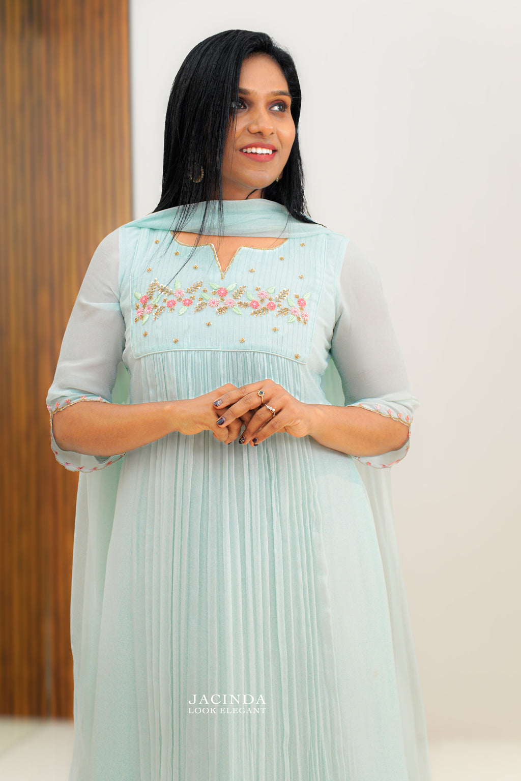 Powder Blue Aline Party Wear Set