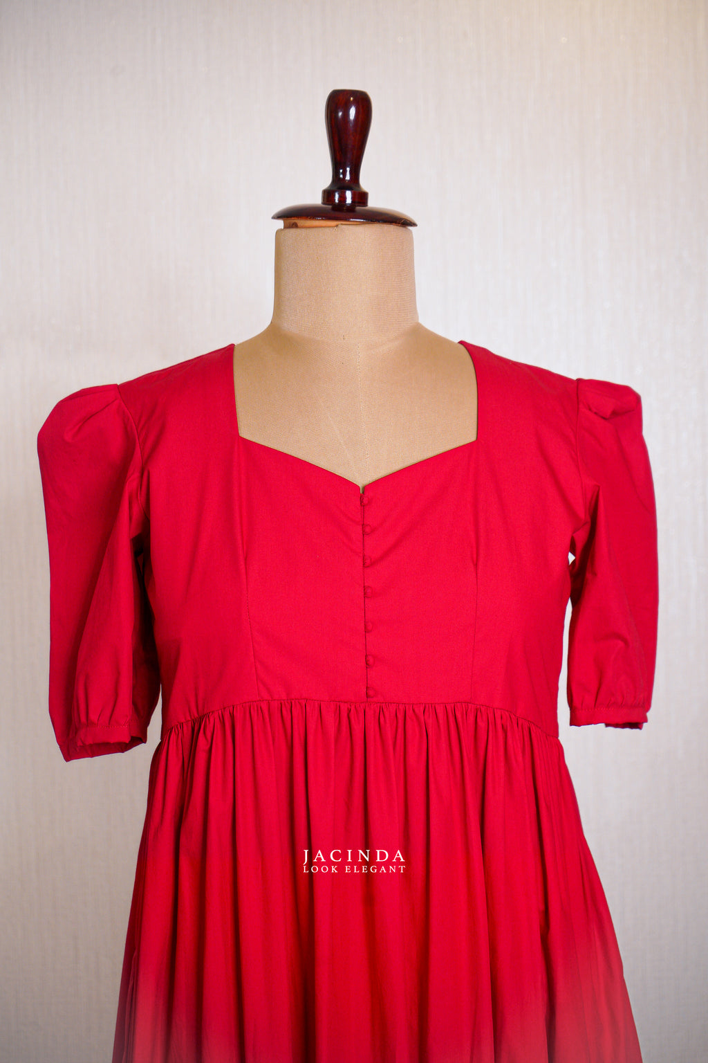 Red Poplin tier Dress for Women