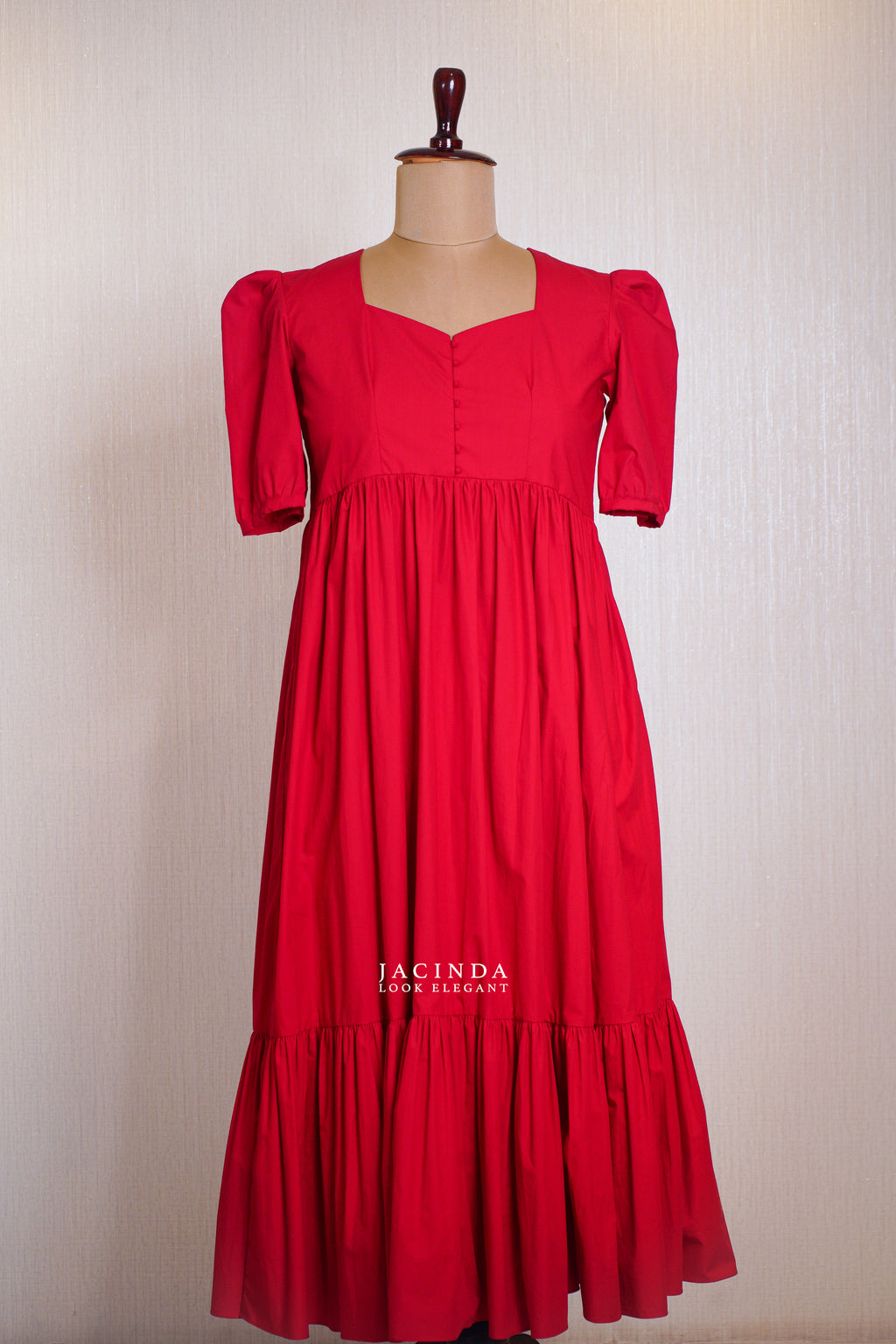 Red Poplin tier Dress for Women
