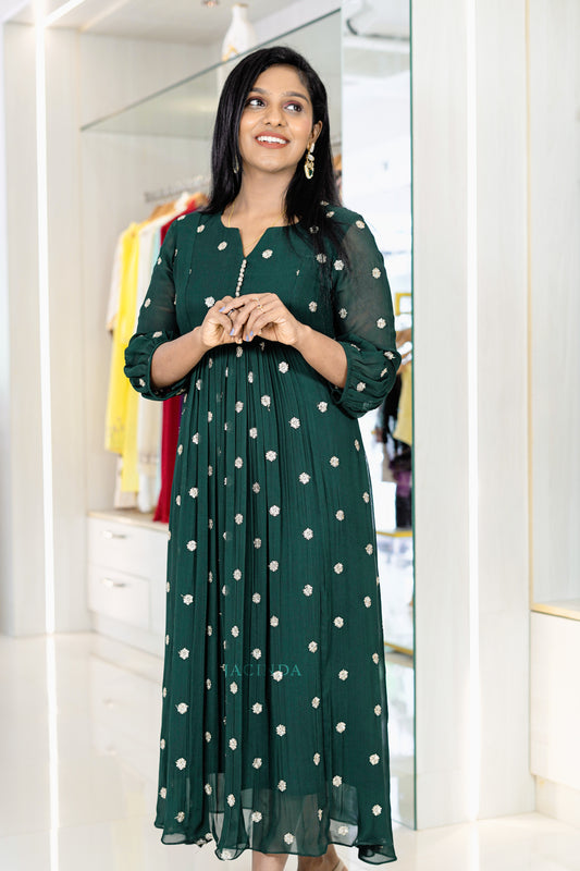 Jacinda Dark Green Party Wear Aline Dress