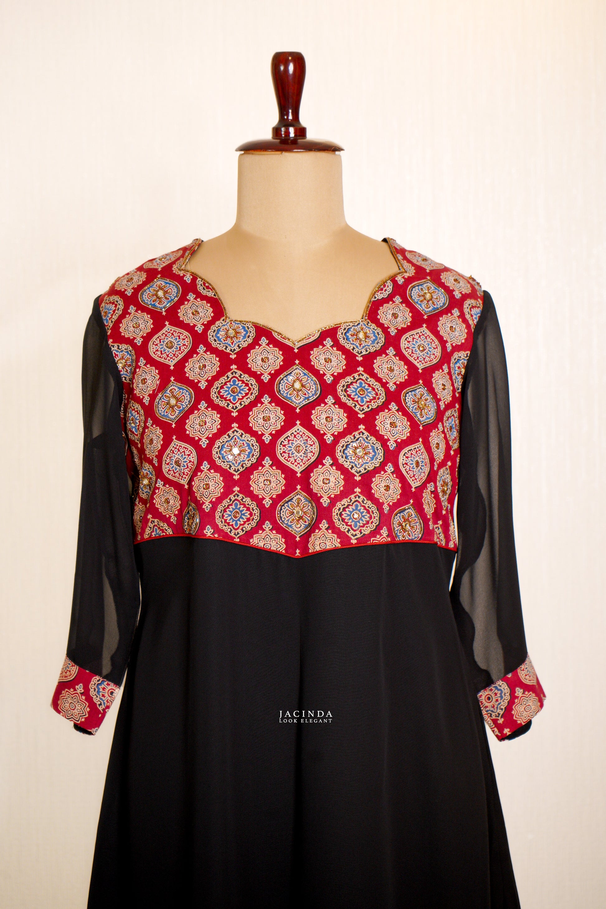 Elegant Jacinda Ajrak Handcrafted Embroidery Dress for Women with a unique design and comfortable fit