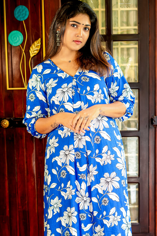 Jacinda Women's Wear Blue Cotton Linen Coord Set