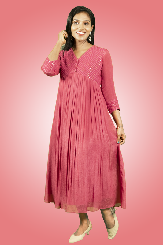 Jacinda Georgette Aline Dress For Women - Premium Quality pink long sleeve flowing A-line dress