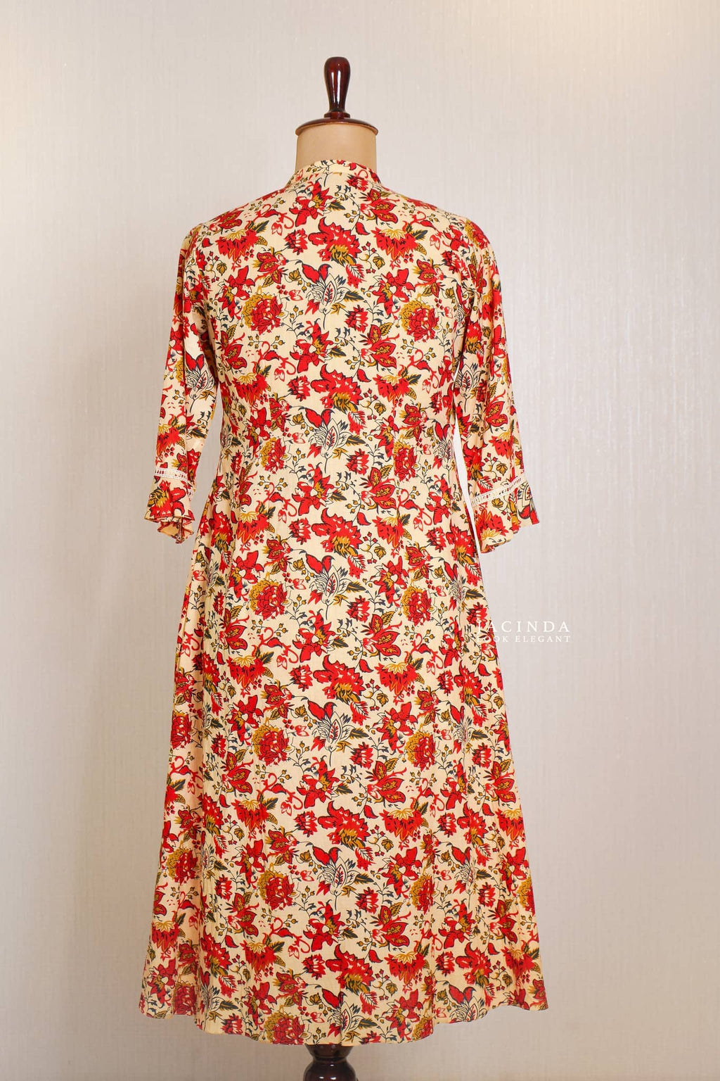 Back view of JAIPUR PRINT Ethnic Kurti Dress |Midi-Maxi Dress | with vibrant floral pattern by Jacinda