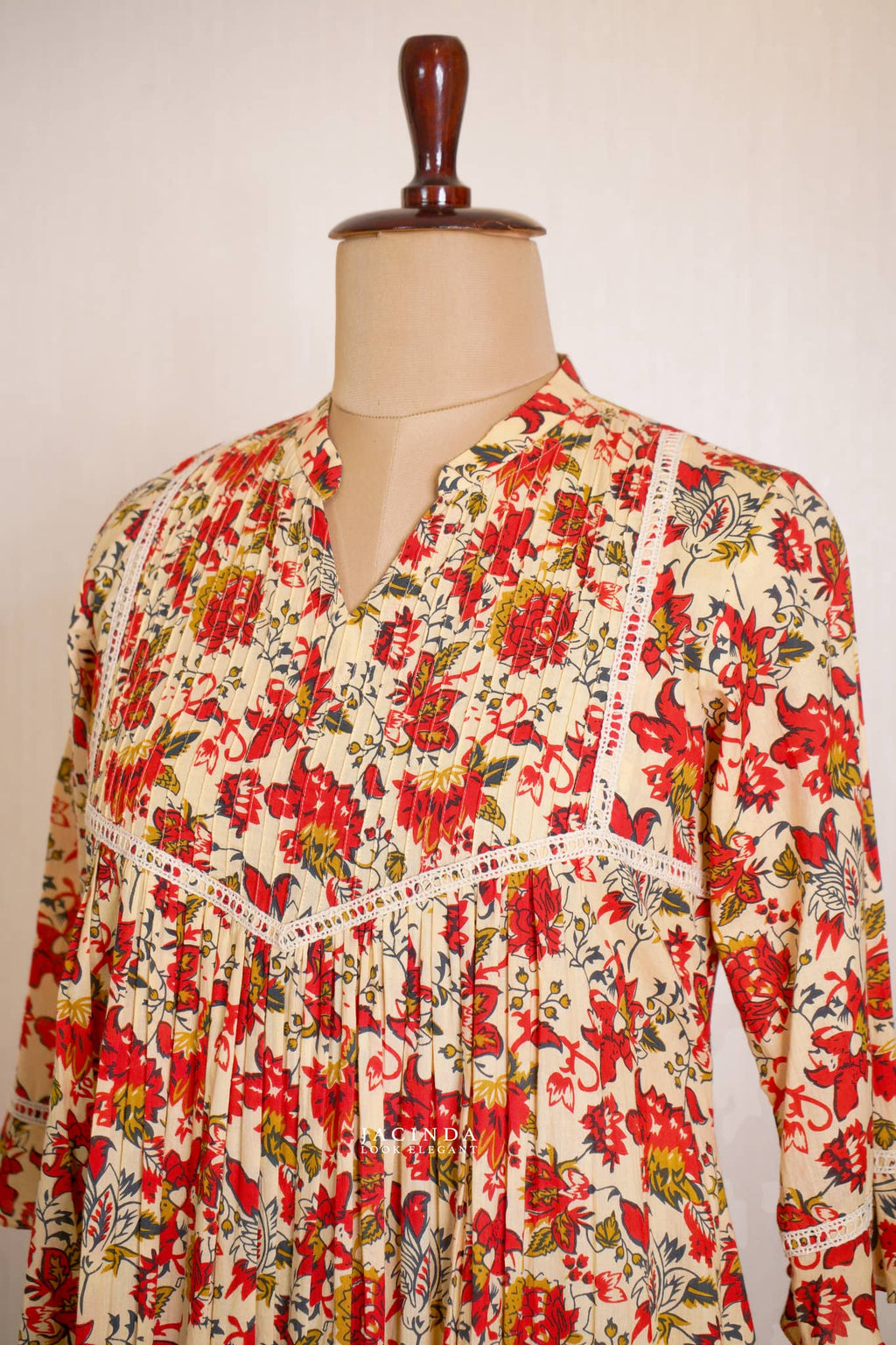 JAIPUR PRINT Ethnic Kurti Dress featuring a floral design and pleated details, perfect for casual wear