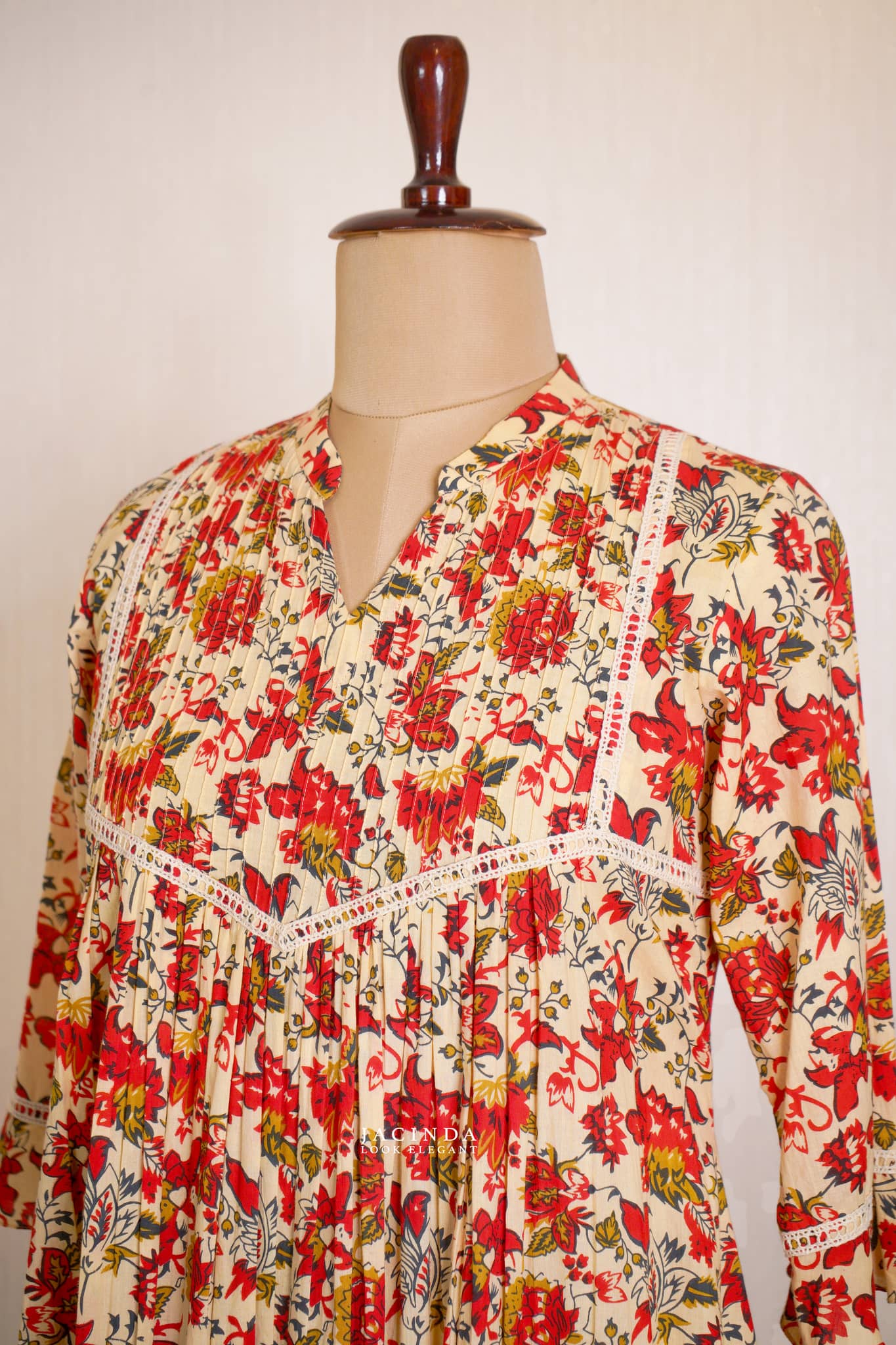 JAIPUR PRINT Ethnic Kurti Dress featuring a floral design and pleated details, perfect for casual wear