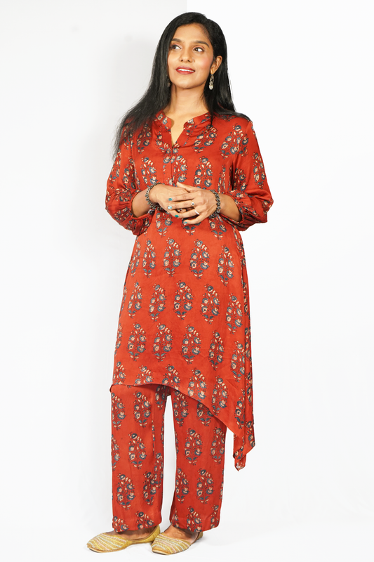 Jacinda Women's Brick Red Modal Silk Coord Set